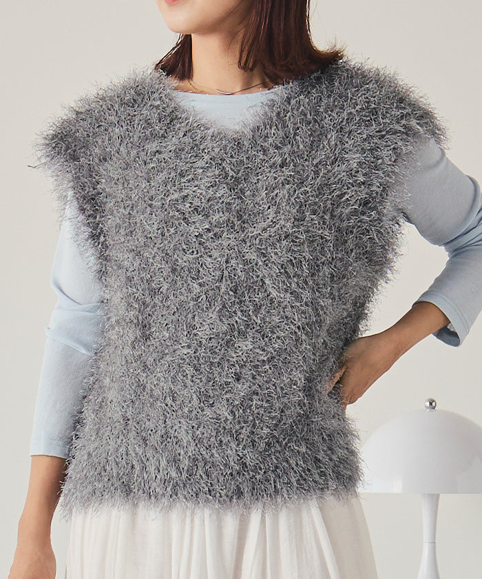 ティティベイト titivate 前後2wayVネックシャギーニットベスト (ブラック) ブラック