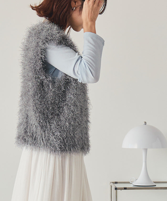 ティティベイト titivate 前後2wayVネックシャギーニットベスト (ブラック) ブラック