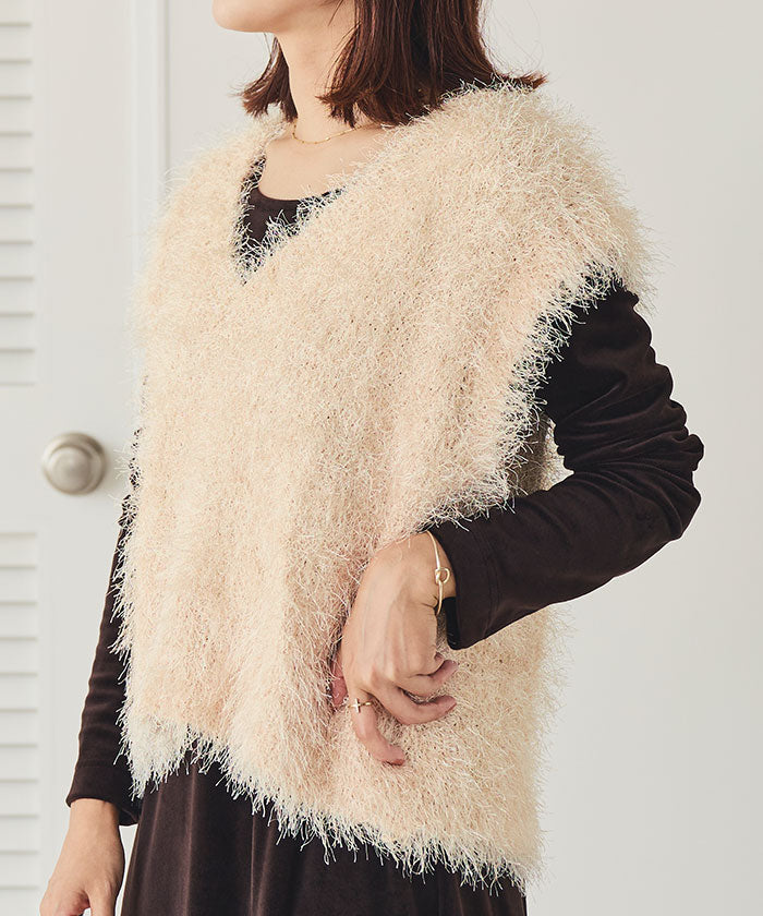 ティティベイト titivate 前後2wayVネックシャギーニットベスト (ブラック) ブラック