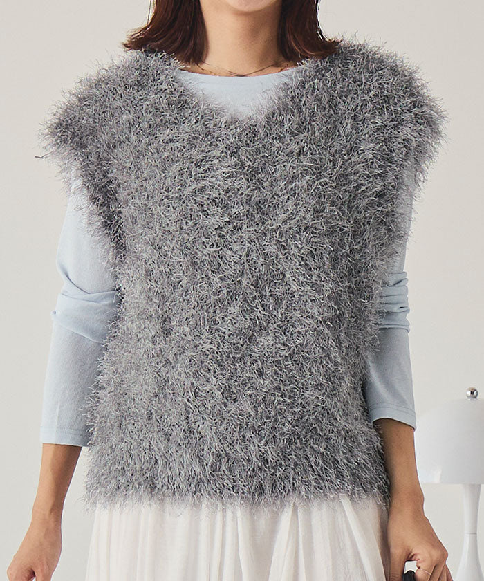 ティティベイト titivate 前後2wayVネックシャギーニットベスト (チャコール) チャコール