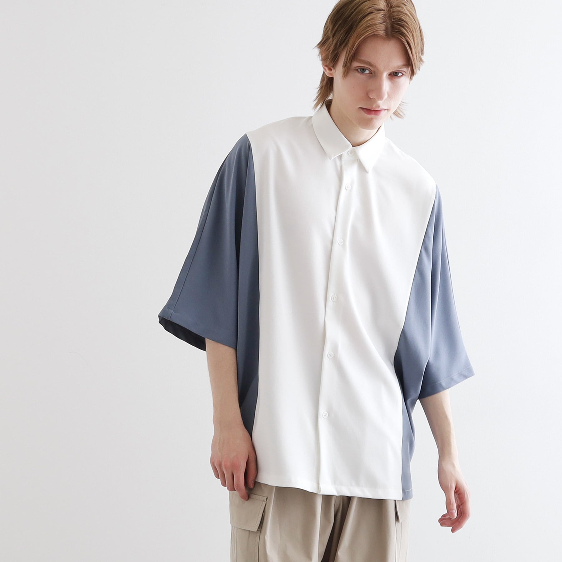 ティーケー タケオ キクチ tk.TAKEO KIKUCHI 配色ドルマンシャツ (ブルー(592)) ブルー(592)