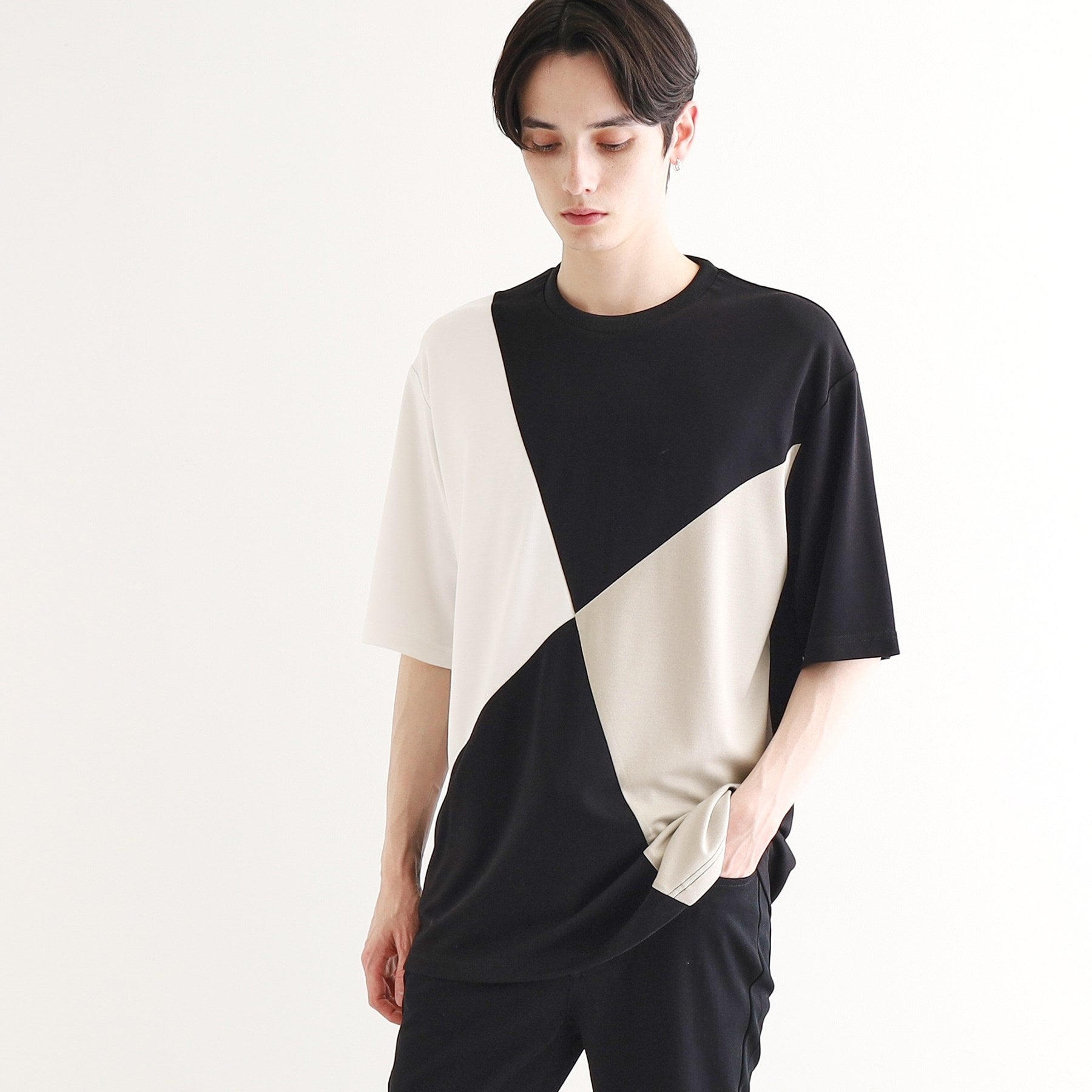 ティーケー タケオ キクチ tk.TAKEO KIKUCHI 【UV/接触冷感】ナナメ切替アソートTシャツ (ブラック(519)) ブラック(519)