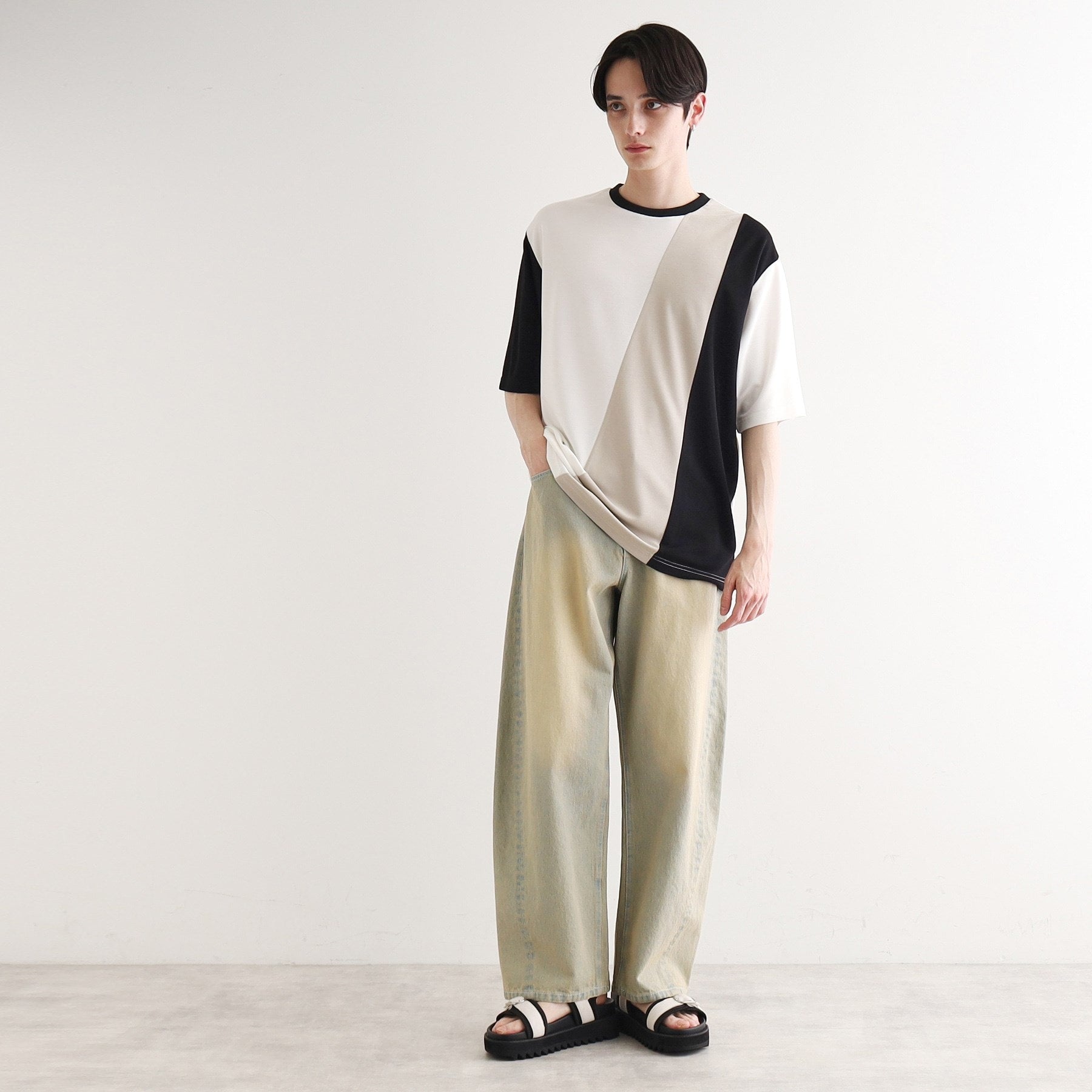 ティーケー タケオ キクチ tk.TAKEO KIKUCHI 【UV/接触冷感】ナナメ切替アソートTシャツ (ブラック(519)) ブラック(519)