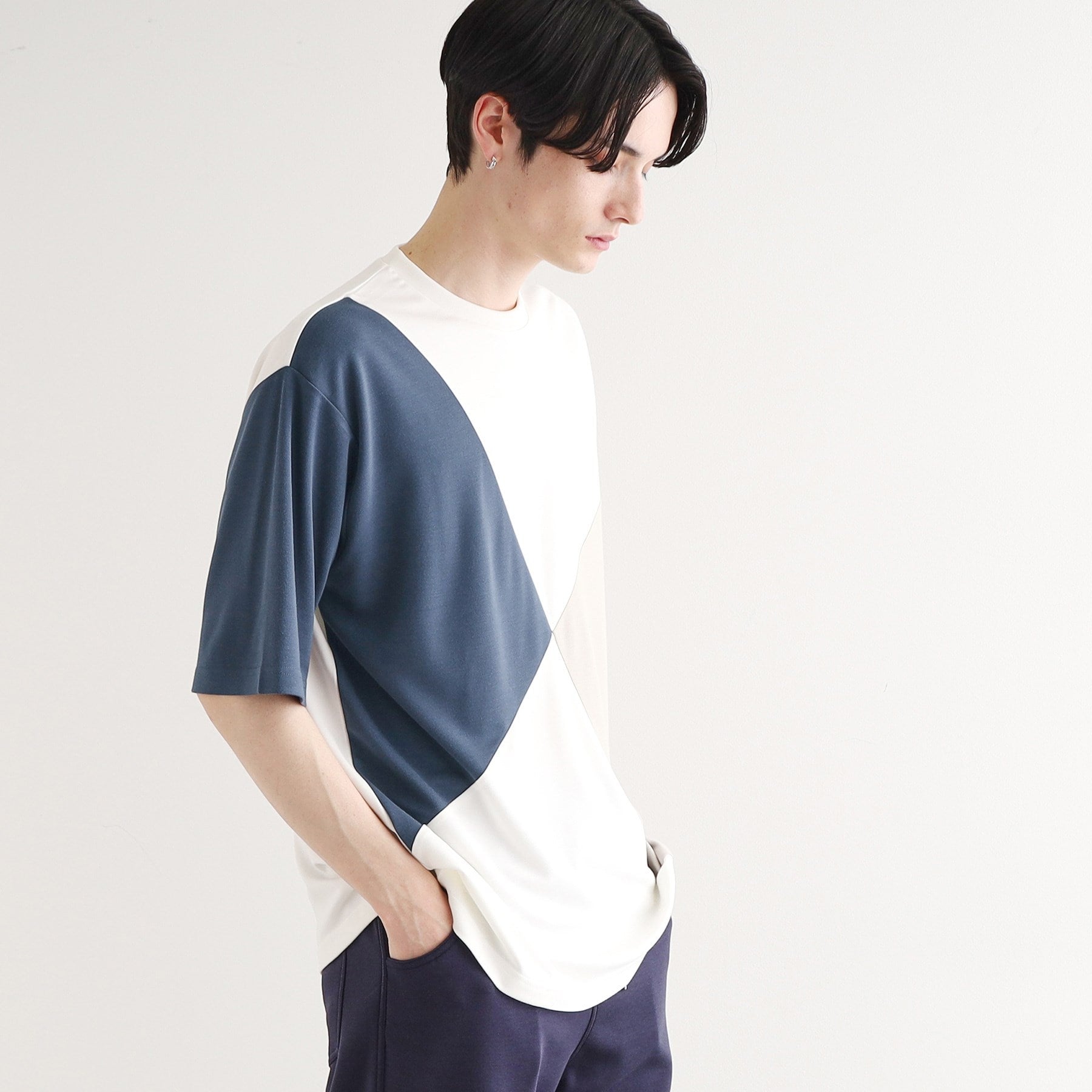 ティーケー タケオ キクチ tk.TAKEO KIKUCHI 【UV/接触冷感】ナナメ切替アソートTシャツ (ブラック(519)) ブラック(519)