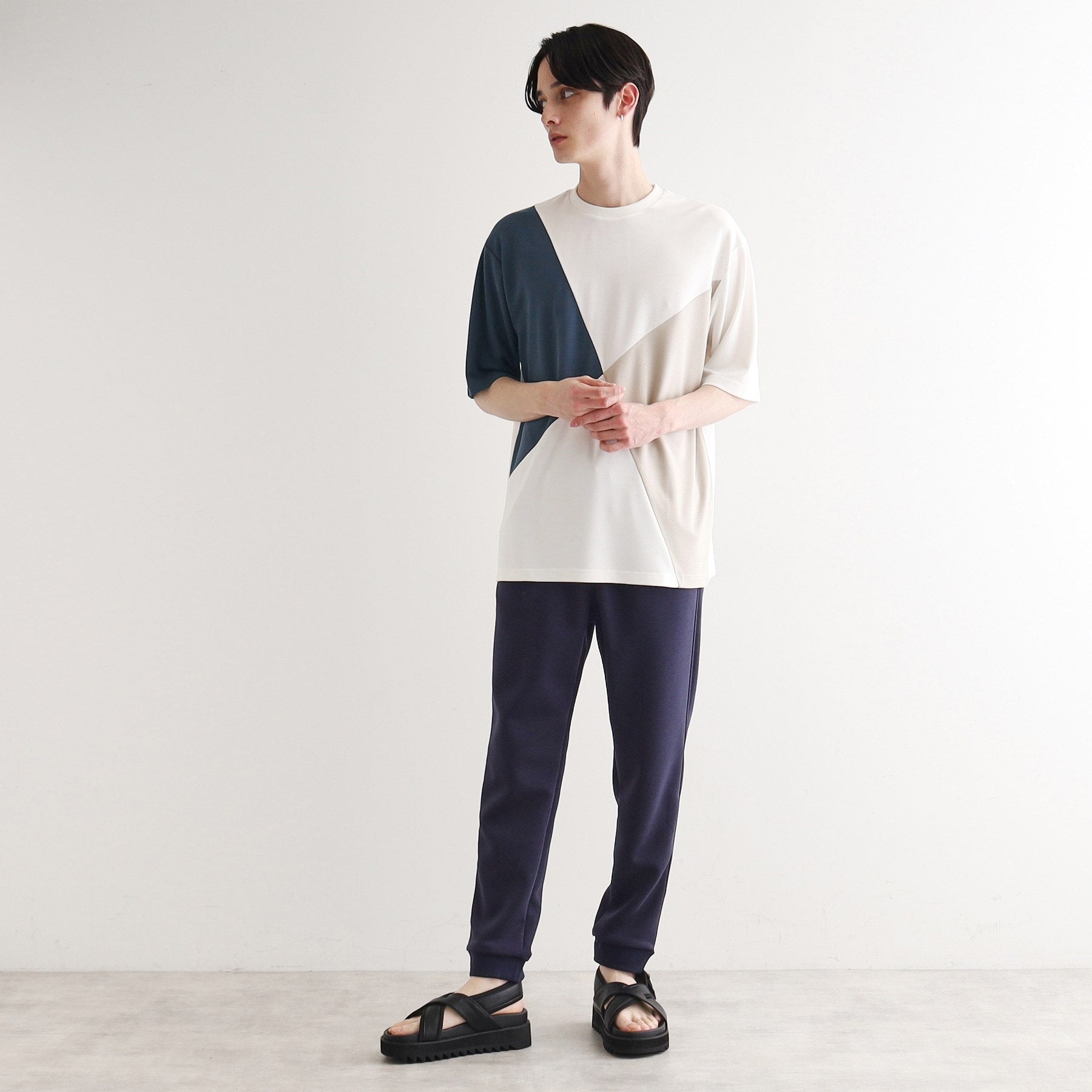 ティーケー タケオ キクチ tk.TAKEO KIKUCHI 【UV/接触冷感】ナナメ切替アソートTシャツ (ブラック(519)) ブラック(519)