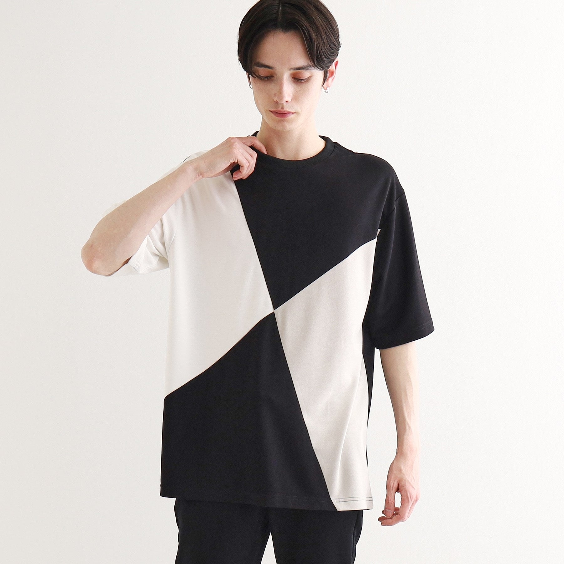 ティーケー タケオ キクチ tk.TAKEO KIKUCHI 【UV/接触冷感】ナナメ切替アソートTシャツ (ブラック(519)) ブラック(519)