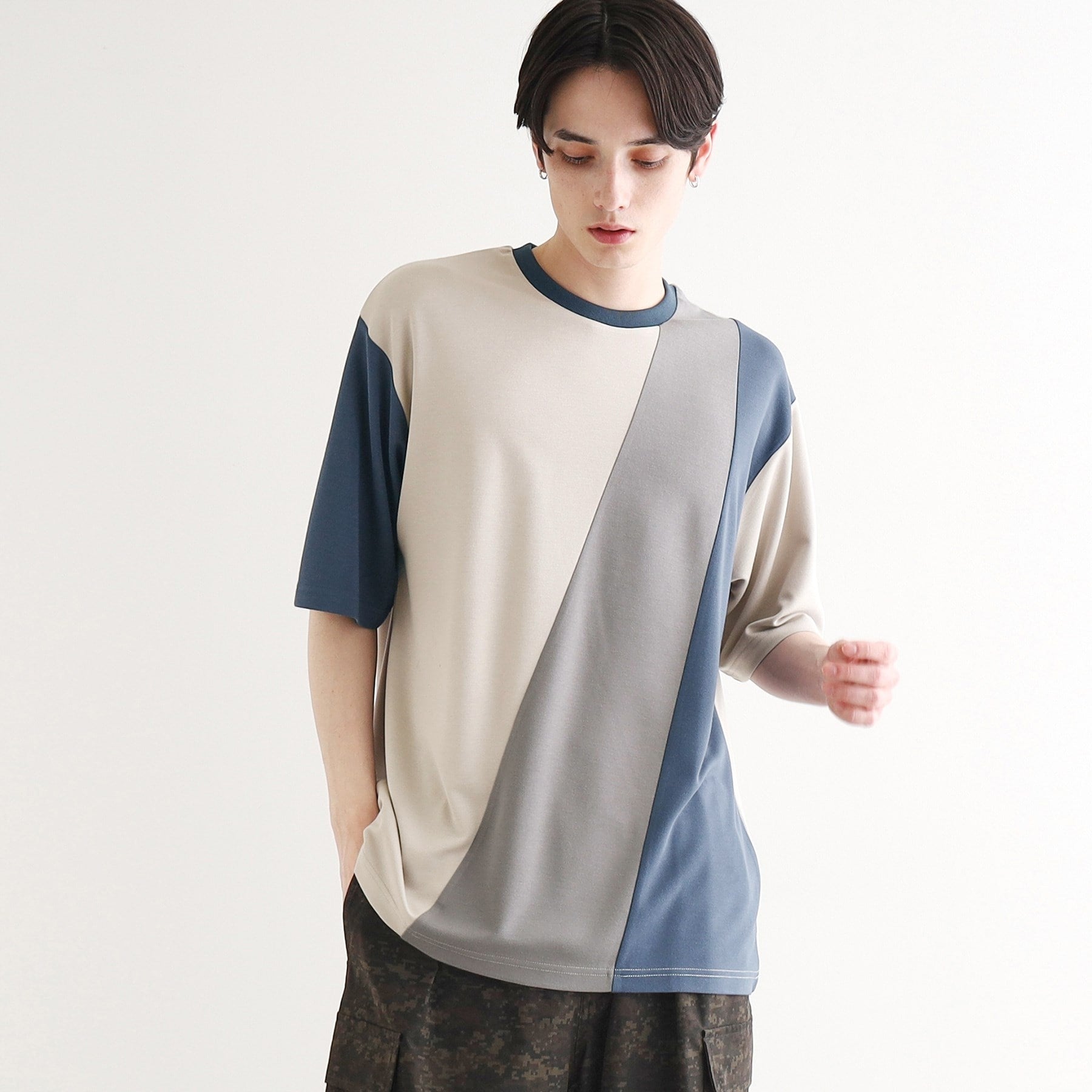 ティーケー タケオ キクチ tk.TAKEO KIKUCHI 【UV/接触冷感】ナナメ切替アソートTシャツ (グレー(412)) グレー(412)