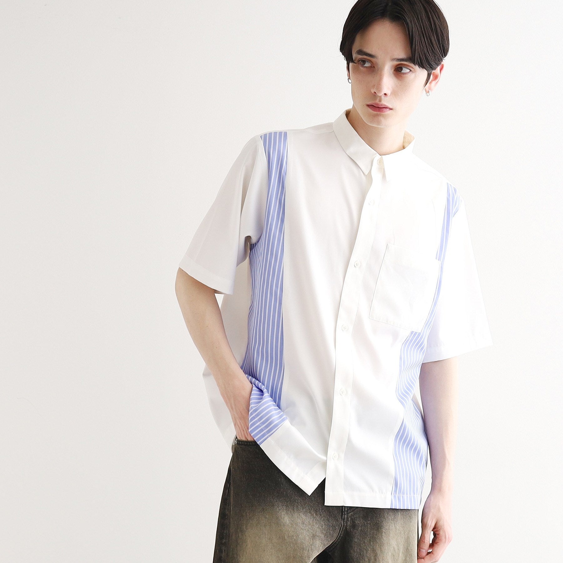 ティーケー タケオ キクチ tk.TAKEO KIKUCHI ストライプスイッチシャツ (ホワイト(501)) ホワイト(501)