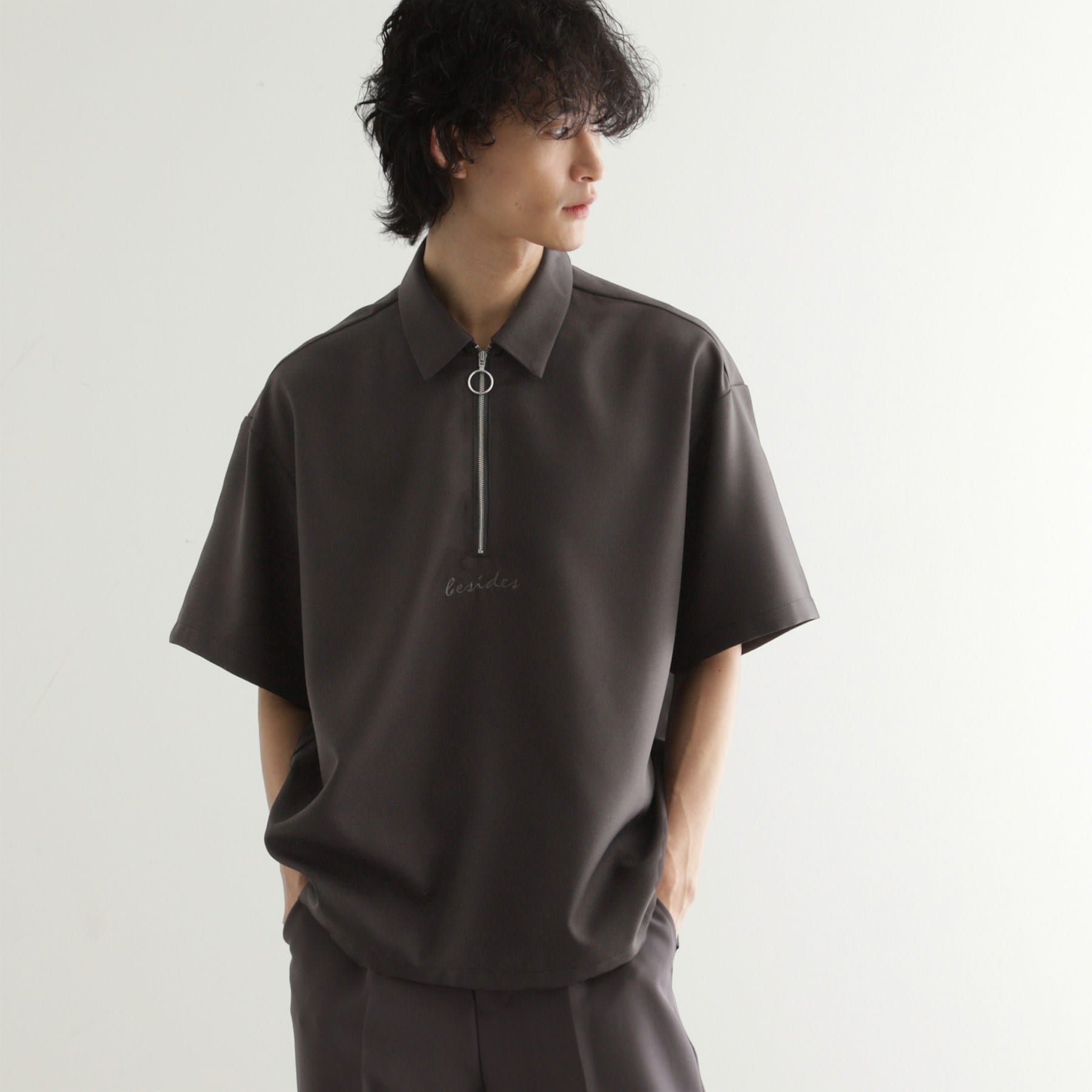 ティーケー タケオ キクチ tk.TAKEO KIKUCHI エンブロハーフジップシャツ (ブルー(093)) ブルー(093)