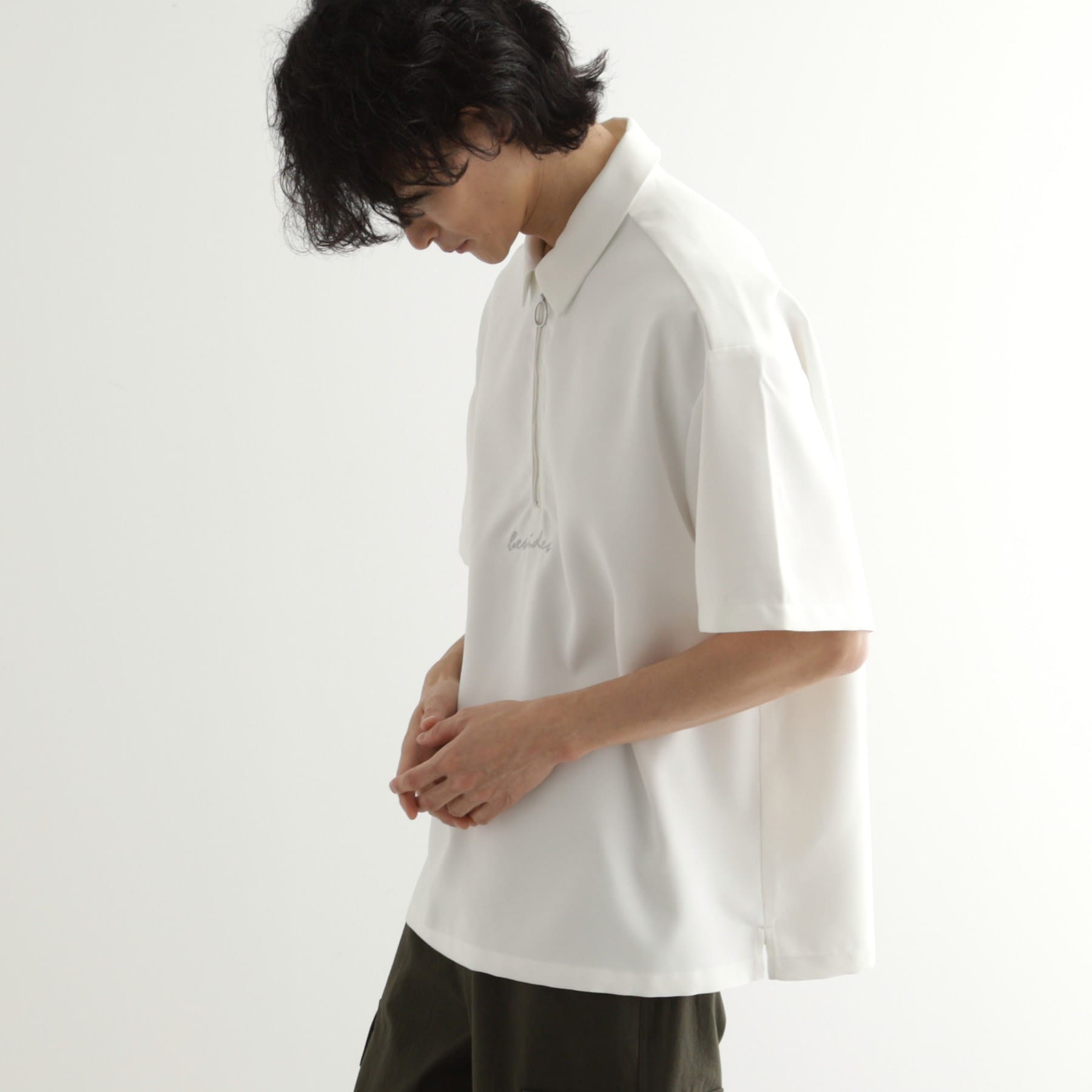 ティーケー タケオ キクチ tk.TAKEO KIKUCHI エンブロハーフジップシャツ (ホワイト(001)) ホワイト(001)