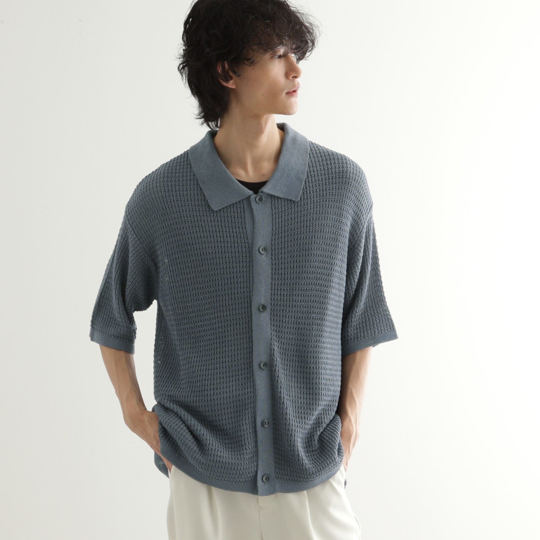 ティーケー タケオ キクチ tk.TAKEO KIKUCHI リネンライクニットポロシャツ (ブルー(092)) ブルー(092)