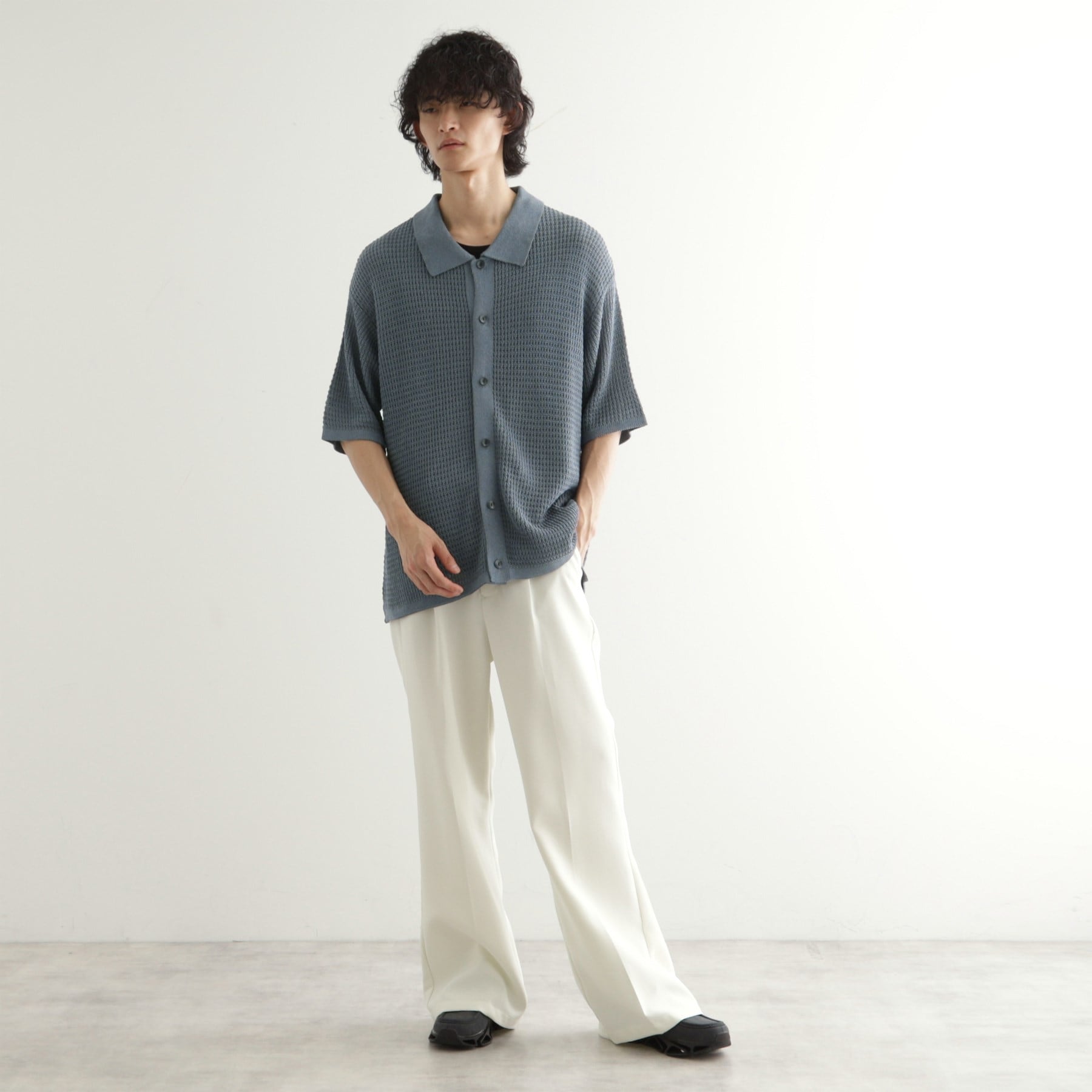 ティーケー タケオ キクチ tk.TAKEO KIKUCHI リネンライクニットポロシャツ (ブルー(092)) ブルー(092)