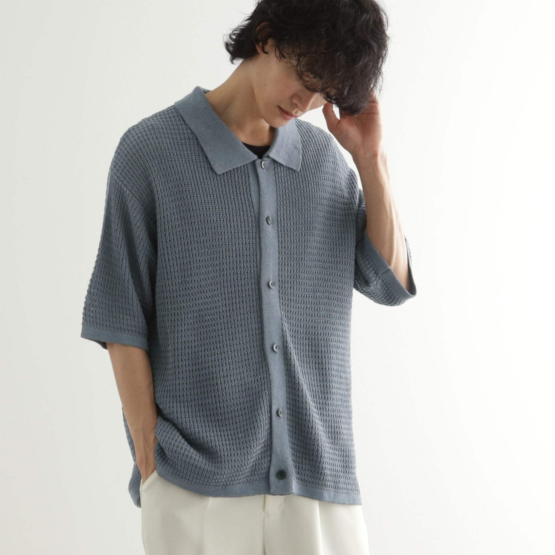 ティーケー タケオ キクチ tk.TAKEO KIKUCHI リネンライクニットポロシャツ (ブルー(092)) ブルー(092)