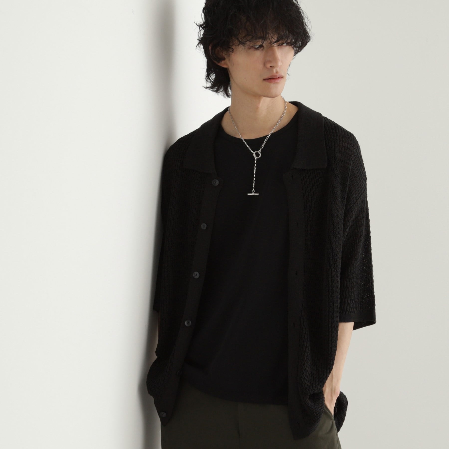 ティーケー タケオ キクチ tk.TAKEO KIKUCHI リネンライクニットポロシャツ (ブラック(019)) ブラック(019)