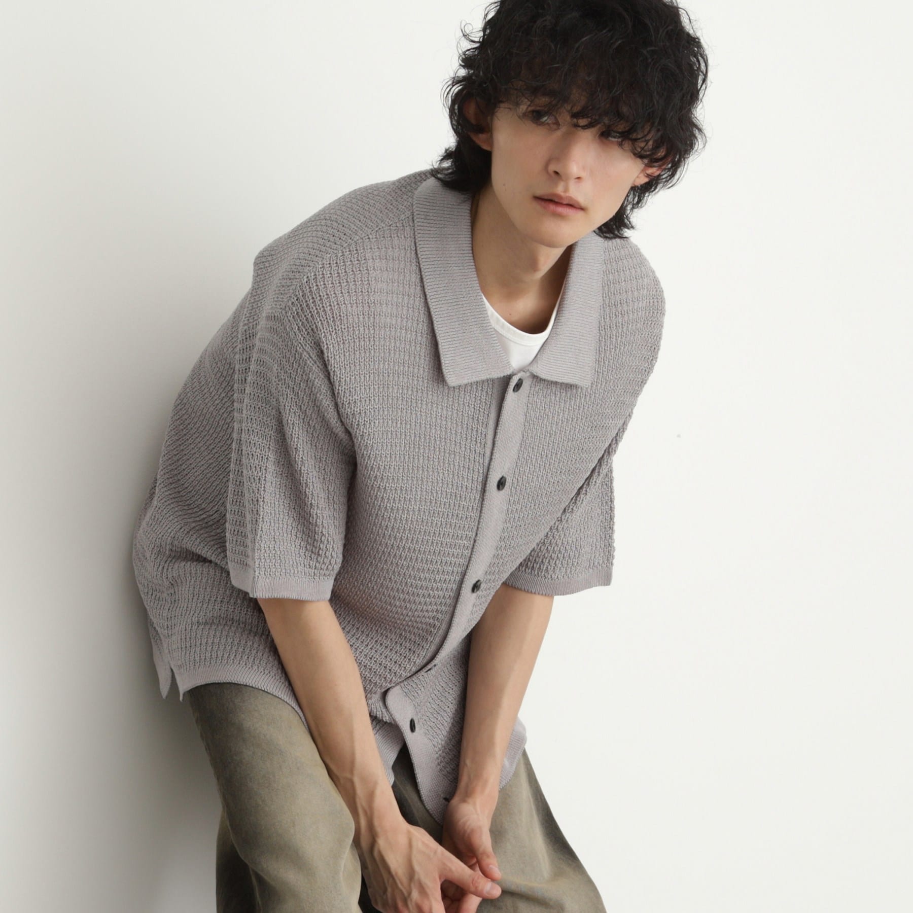 ティーケー タケオ キクチ tk.TAKEO KIKUCHI リネンライクニットポロシャツ (ライトグレー(011)) ライトグレー(011)