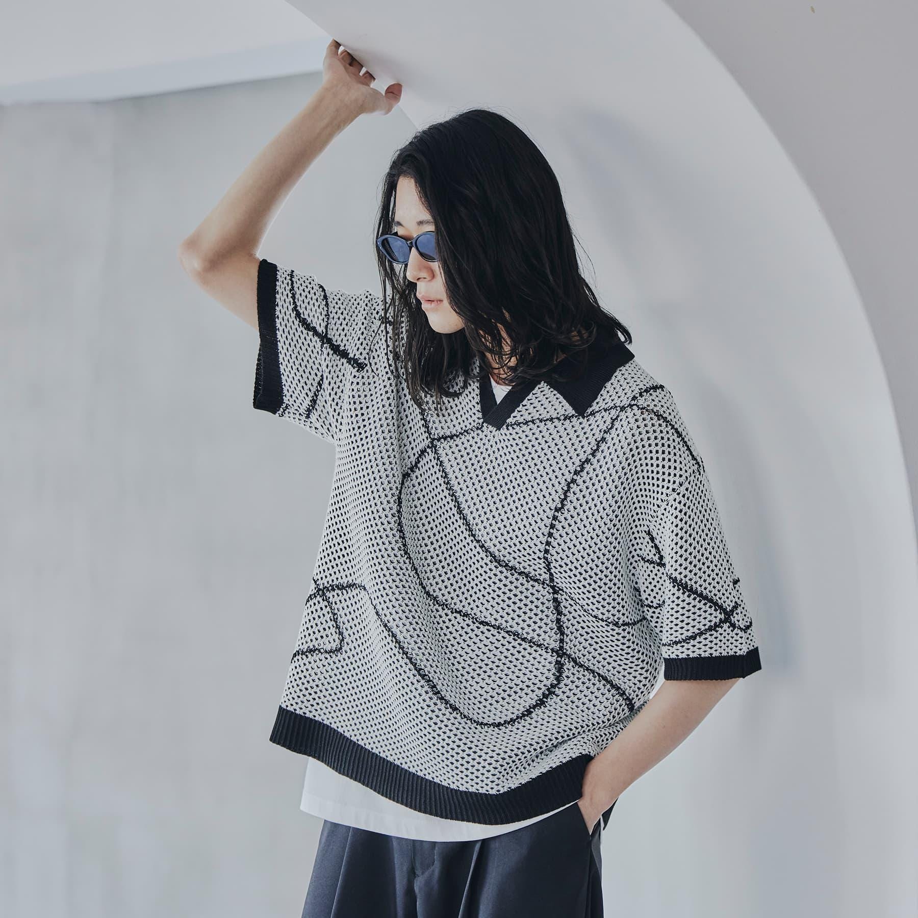 ティーケー タケオ キクチ tk.TAKEO KIKUCHI ラインアートニットポロ (ホワイト(001)) ホワイト(001)