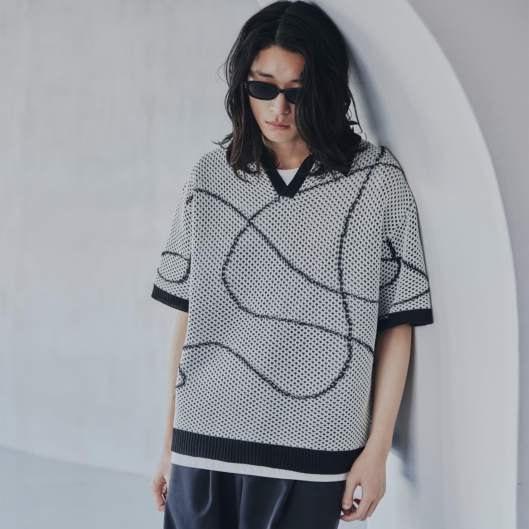 ティーケー タケオ キクチ tk.TAKEO KIKUCHI ラインアートニットポロ (ホワイト(001)) ホワイト(001)