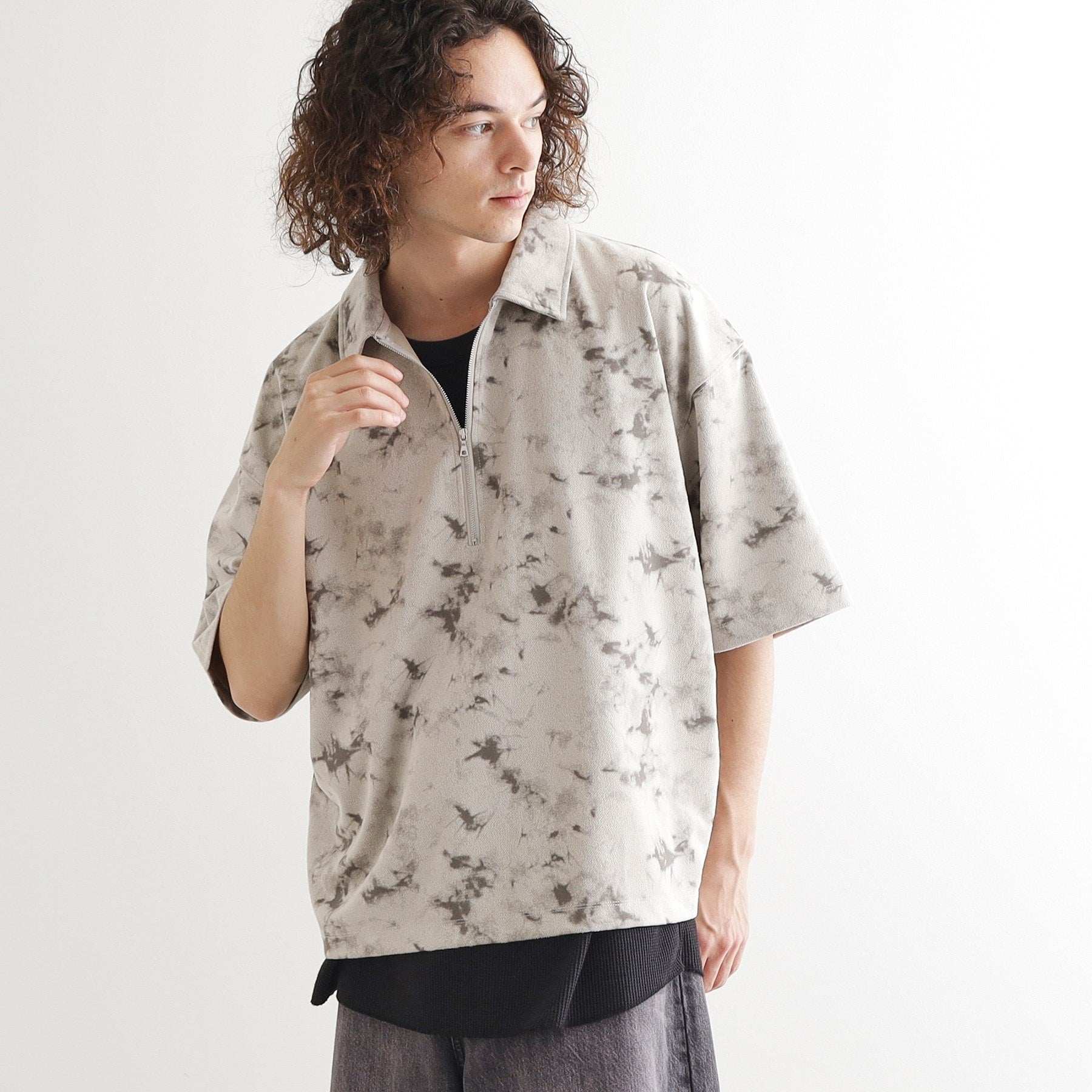 ティーケー タケオ キクチ tk.TAKEO KIKUCHI ヴィンテージライクハーフジップポロシャツ (オリーブグリーン(026)) オリーブグリーン(026)