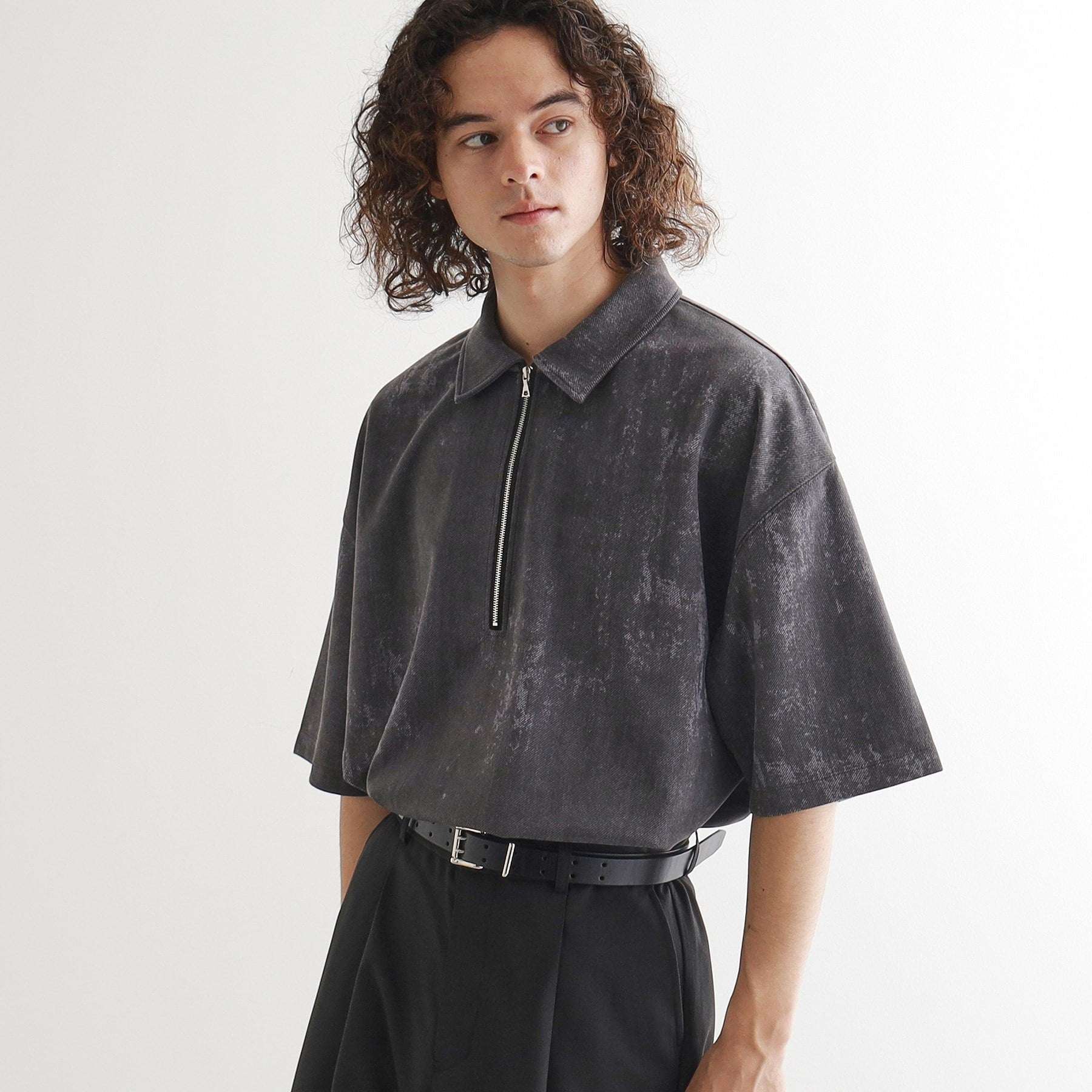 ティーケー タケオ キクチ tk.TAKEO KIKUCHI ヴィンテージライクハーフジップポロシャツ (オリーブグリーン(026)) オリーブグリーン(026)