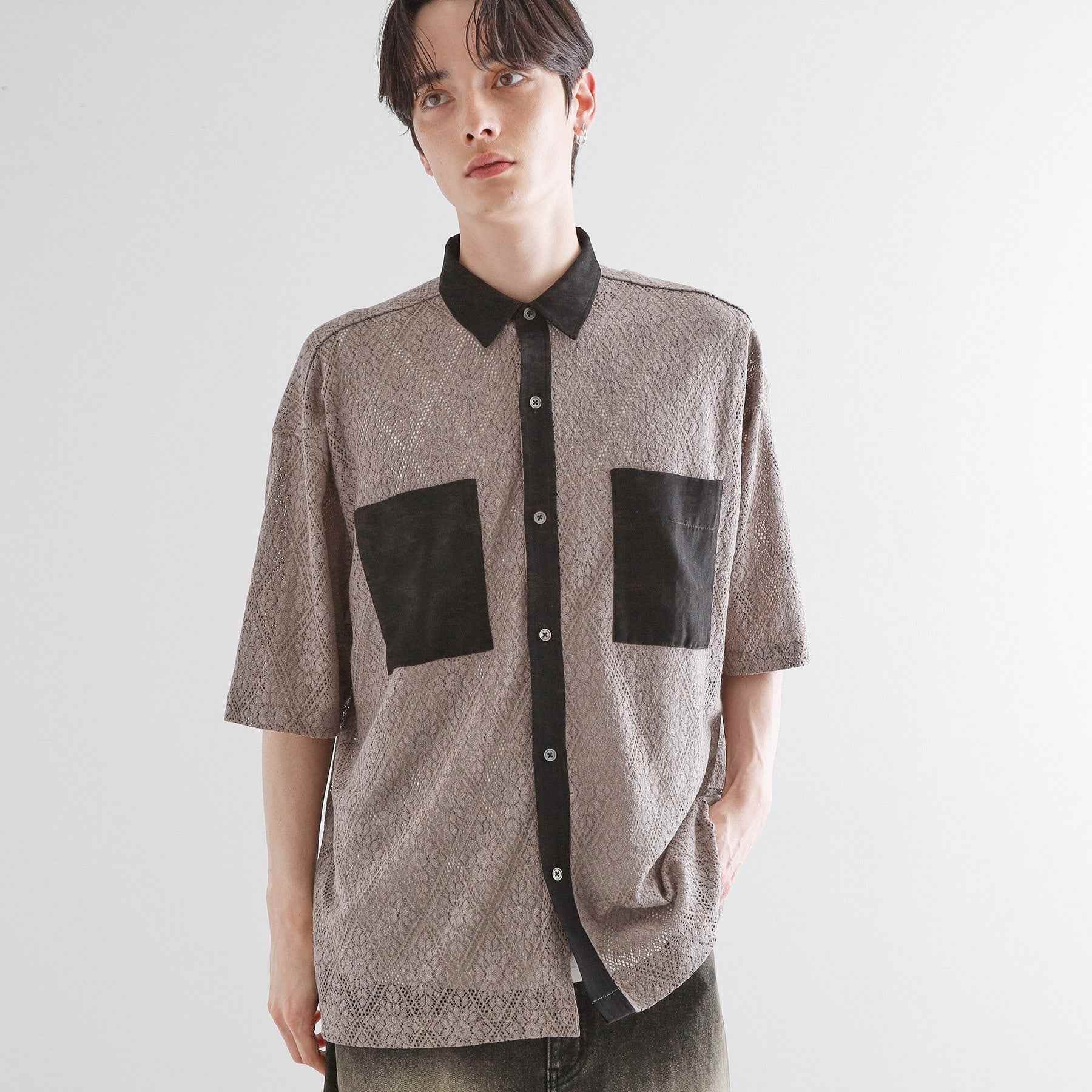 ティーケー タケオ キクチ tk.TAKEO KIKUCHI サマースエードコンビレースシャツ (ベージュ(052)) ベージュ(052)