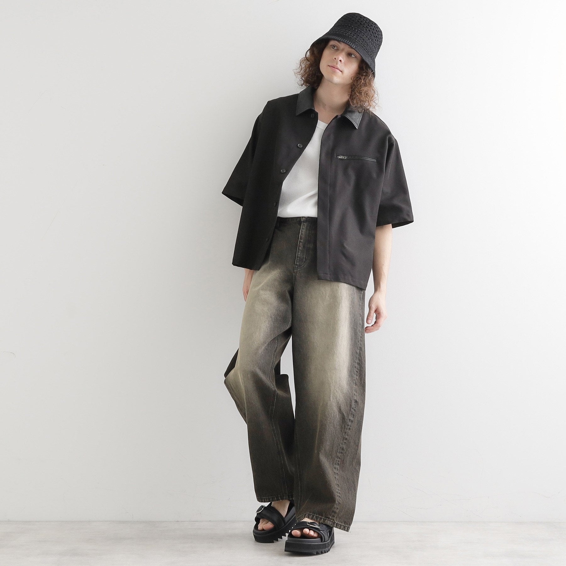 ティーケー タケオ キクチ tk.TAKEO KIKUCHI 衿配色ワーカーシャツアウター (ブラック(019)) ブラック(019)