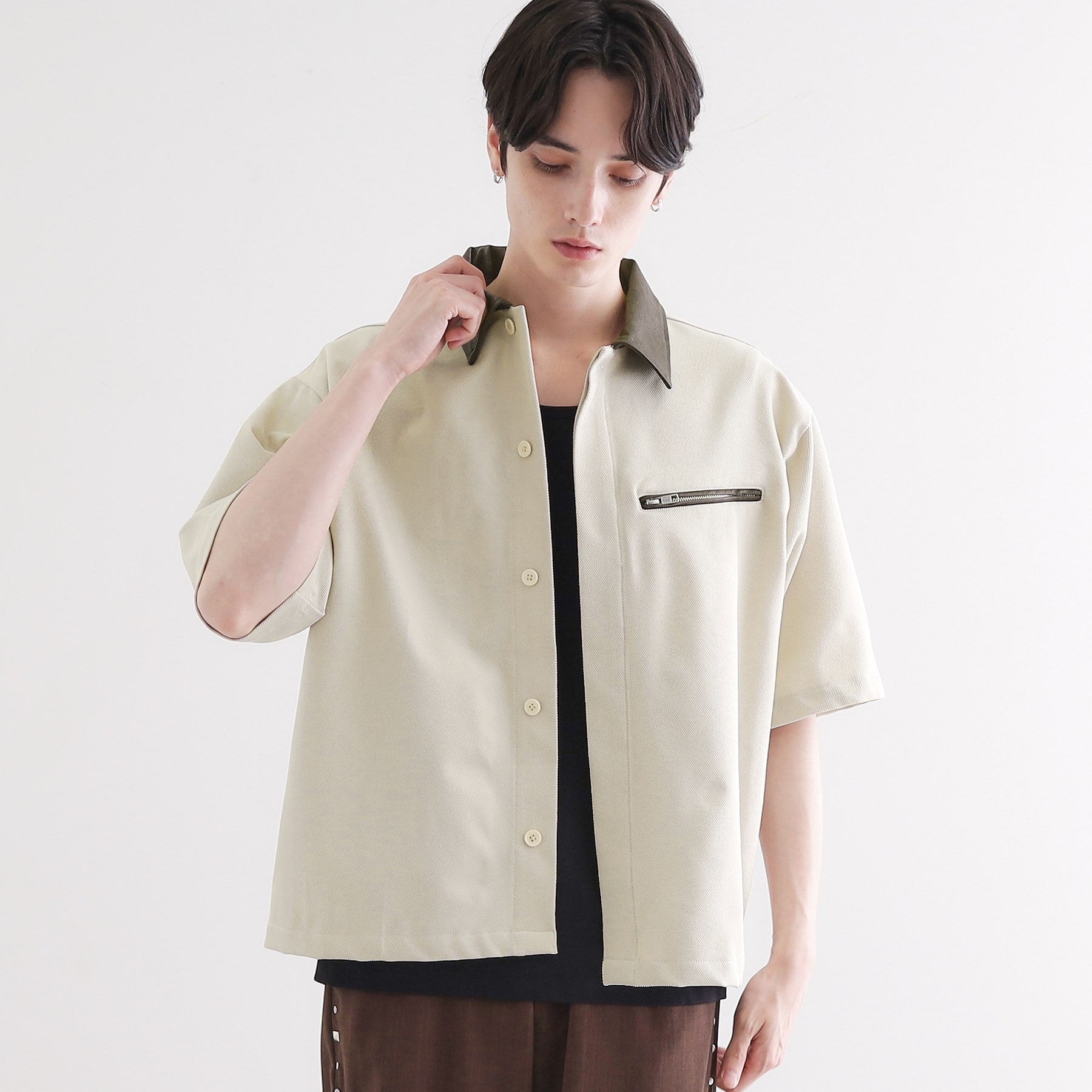 ティーケー タケオ キクチ tk.TAKEO KIKUCHI 衿配色ワーカーシャツアウター (ブラック(019)) ブラック(019)