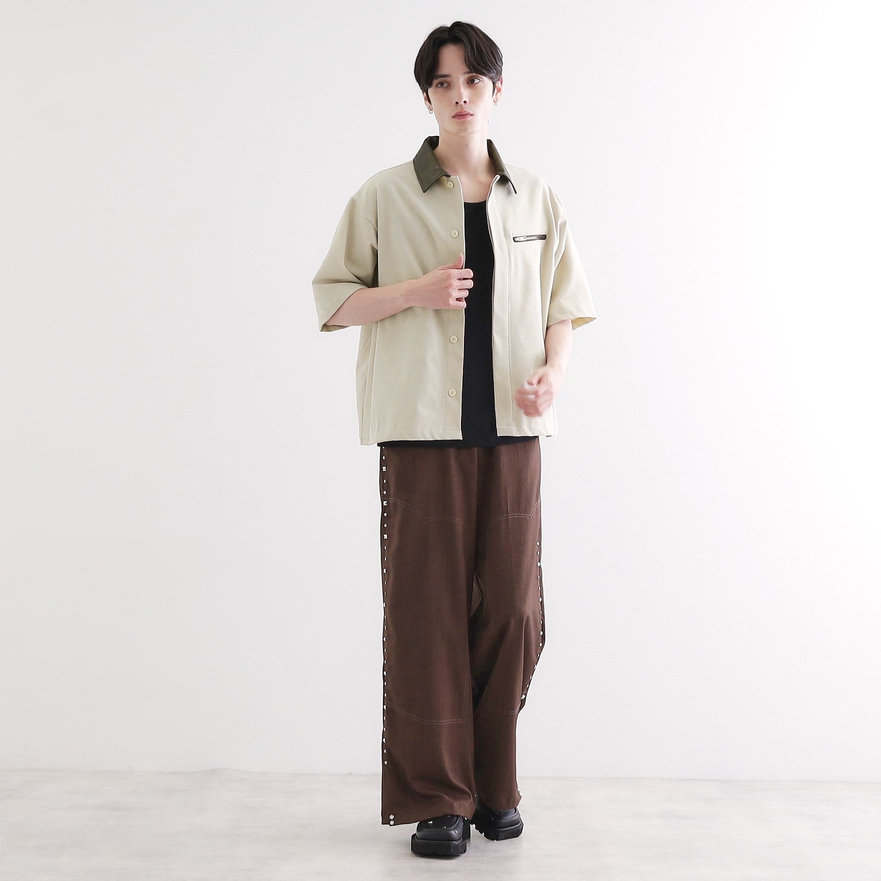 ティーケー タケオ キクチ tk.TAKEO KIKUCHI 衿配色ワーカーシャツアウター (ブラック(019)) ブラック(019)