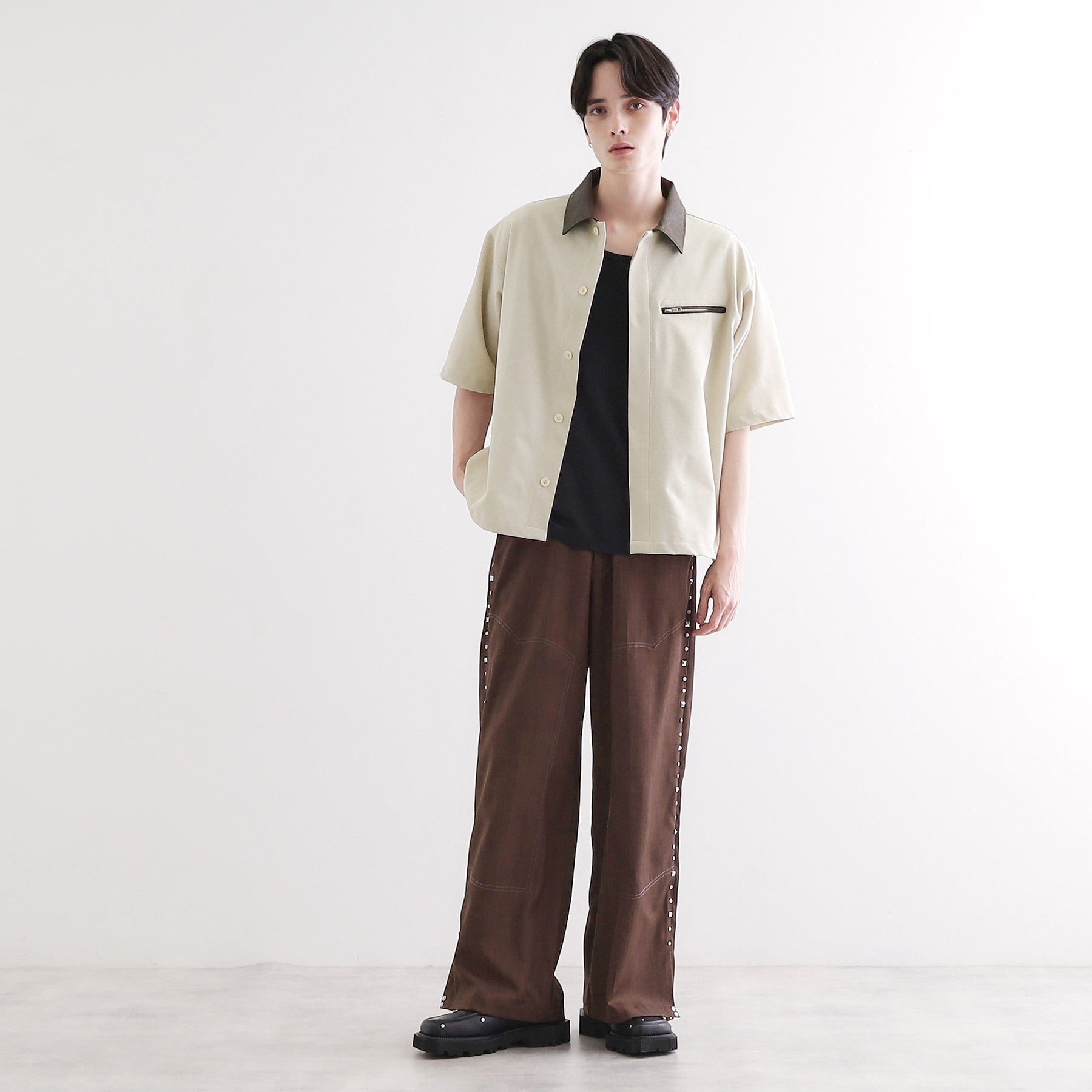 ティーケー タケオ キクチ tk.TAKEO KIKUCHI 衿配色ワーカーシャツアウター (ブラック(019)) ブラック(019)