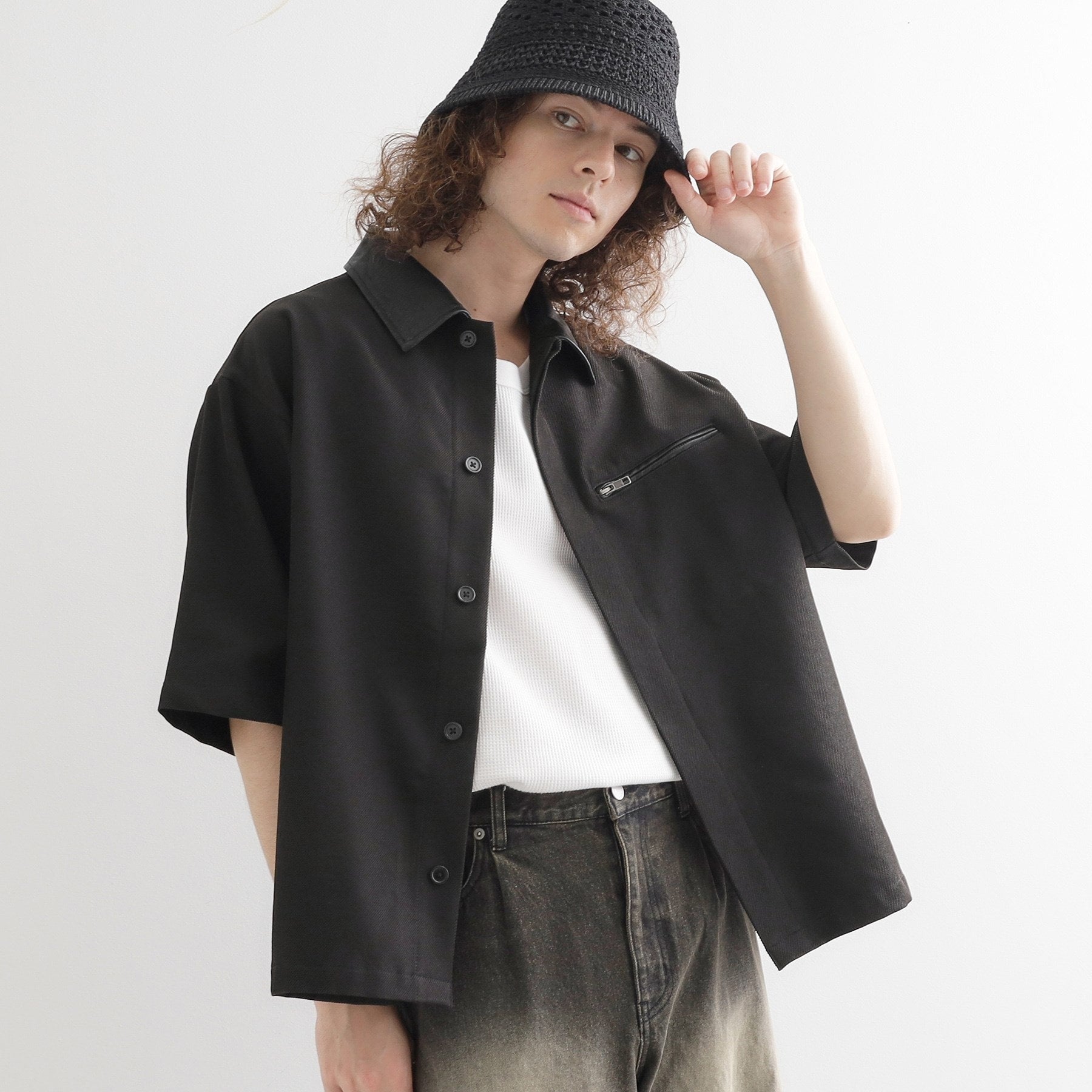 ティーケー タケオ キクチ tk.TAKEO KIKUCHI 衿配色ワーカーシャツアウター (ブラック(019)) ブラック(019)