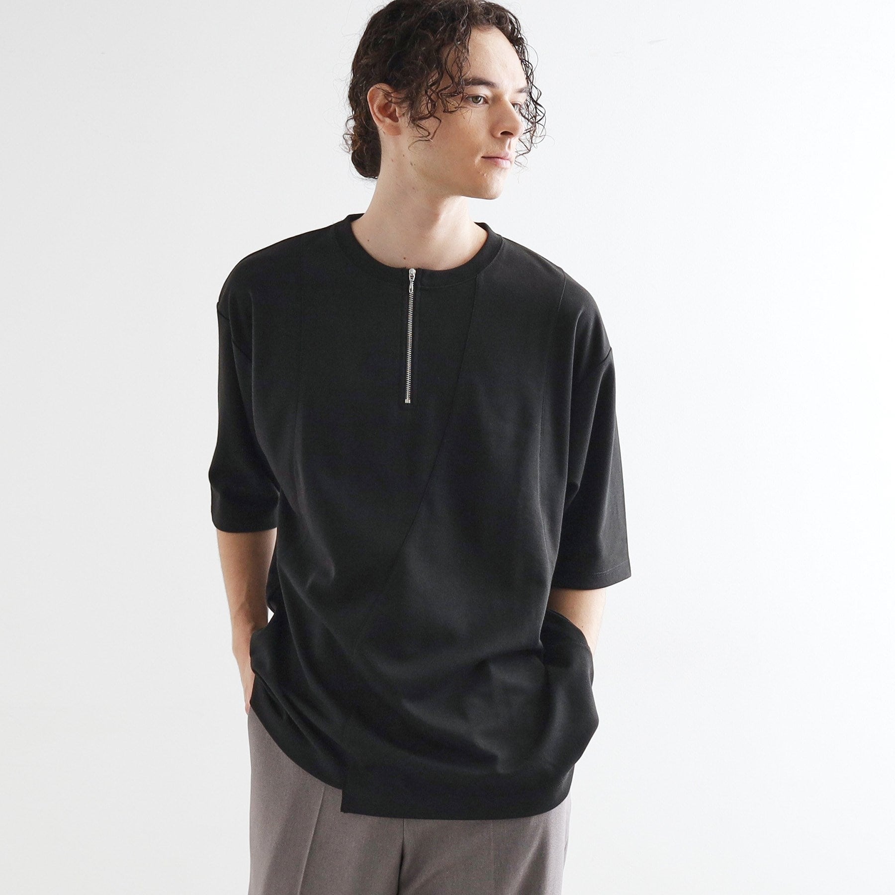 ティーケー タケオ キクチ tk.TAKEO KIKUCHI ウェーブ切替ジップTシャツ (ブラック(019)) ブラック(019)