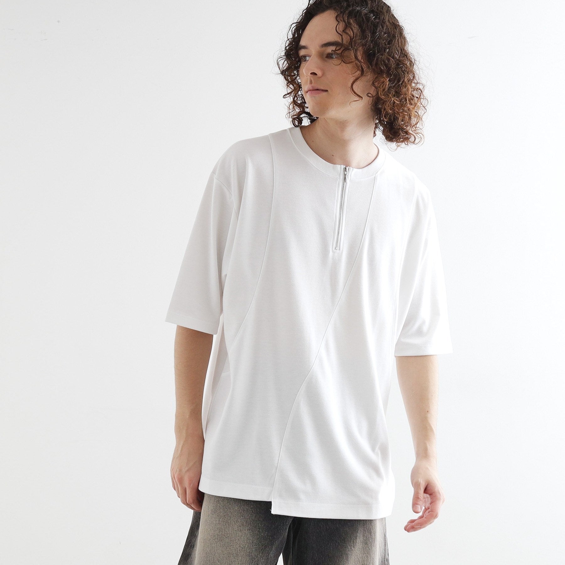 ティーケー タケオ キクチ tk.TAKEO KIKUCHI ウェーブ切替ジップTシャツ (ブラック(019)) ブラック(019)