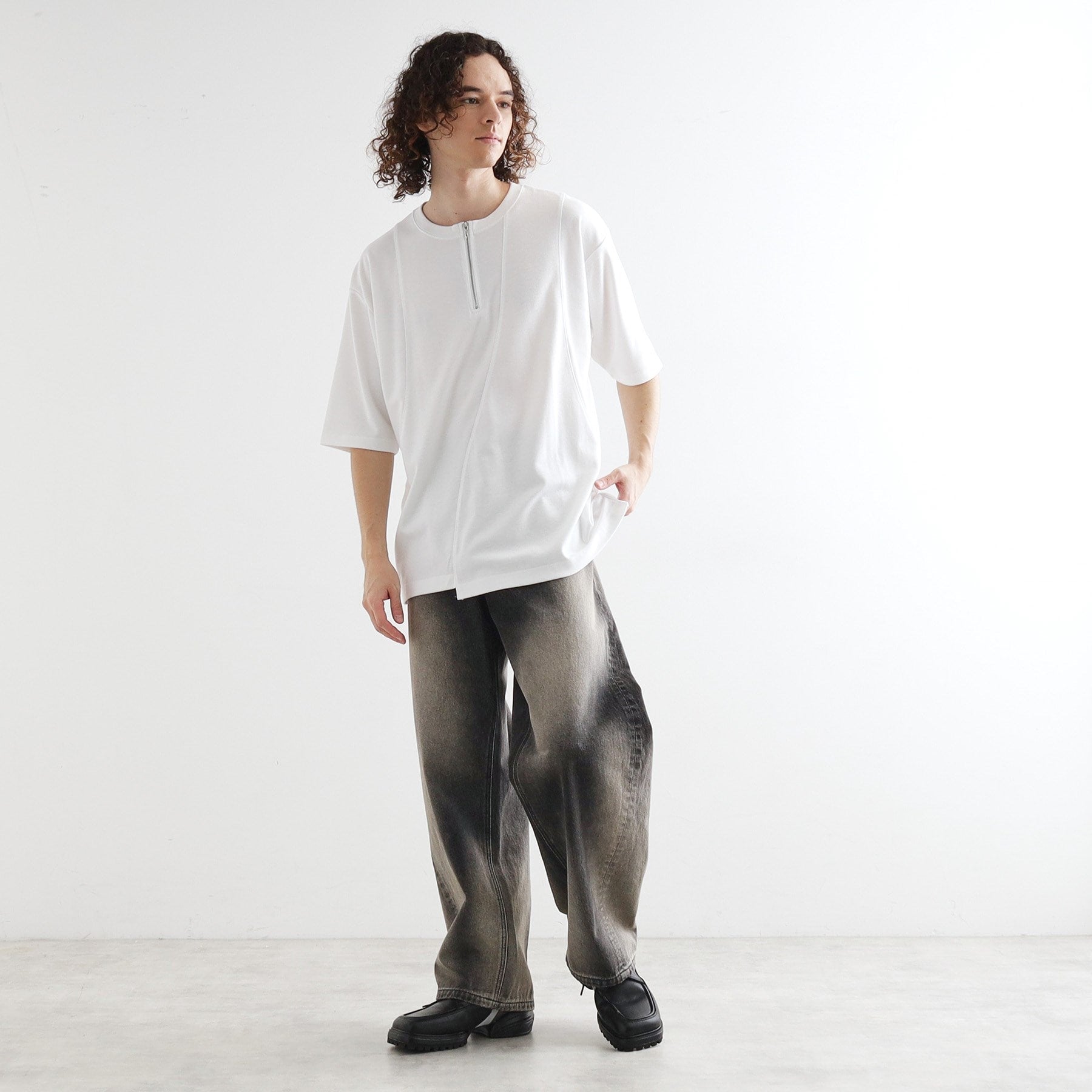 ティーケー タケオ キクチ tk.TAKEO KIKUCHI ウェーブ切替ジップTシャツ (ブラック(019)) ブラック(019)