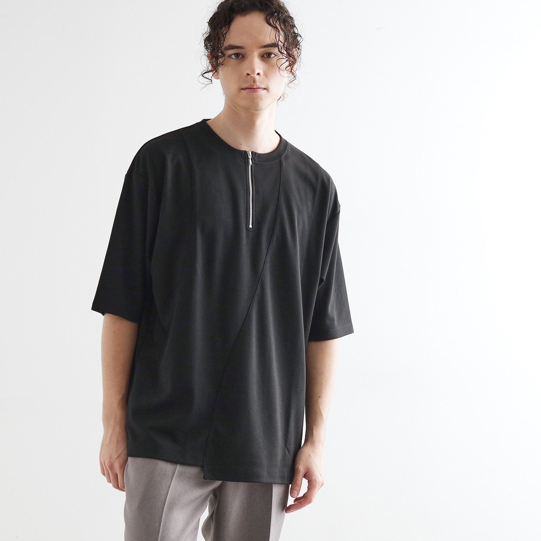 ティーケー タケオ キクチ tk.TAKEO KIKUCHI ウェーブ切替ジップTシャツ (ブラック(019)) ブラック(019)