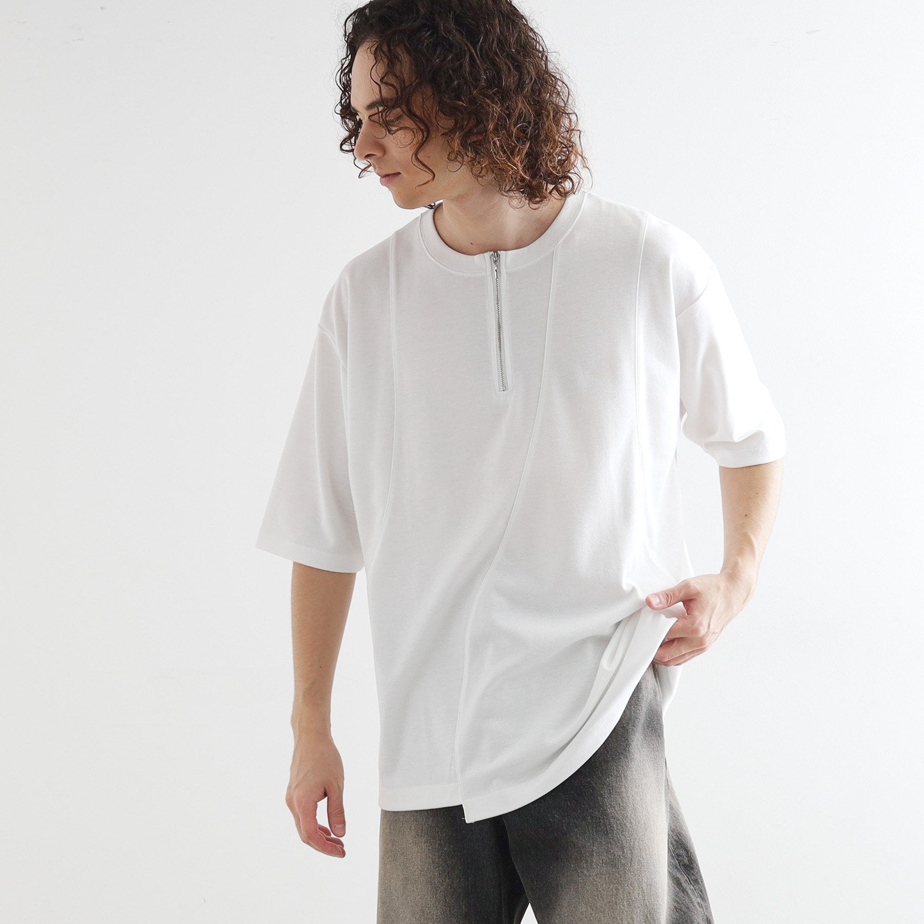 ティーケー タケオ キクチ tk.TAKEO KIKUCHI ウェーブ切替ジップTシャツ (ホワイト(001)) ホワイト(001)