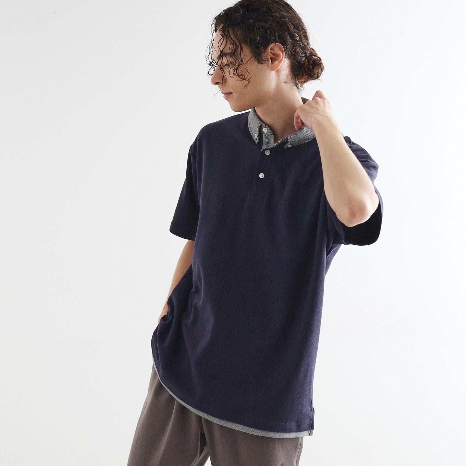 ティーケー タケオ キクチ tk.TAKEO KIKUCHI レイヤード鹿の子ポロシャツ (ネイビー(094)) ネイビー(094)