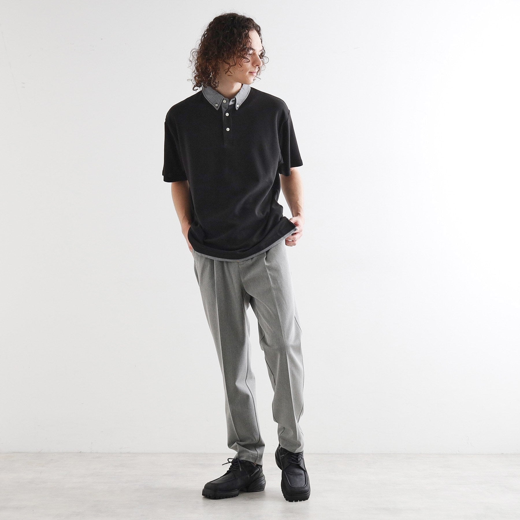 ティーケー タケオ キクチ tk.TAKEO KIKUCHI レイヤード鹿の子ポロシャツ (ネイビー(094)) ネイビー(094)