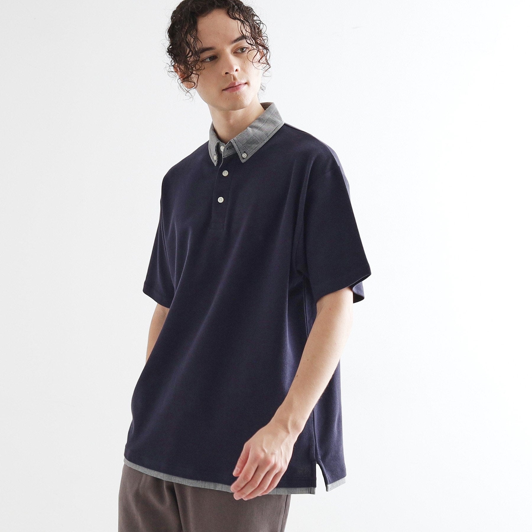 ティーケー タケオ キクチ tk.TAKEO KIKUCHI レイヤード鹿の子ポロシャツ (ネイビー(094)) ネイビー(094)