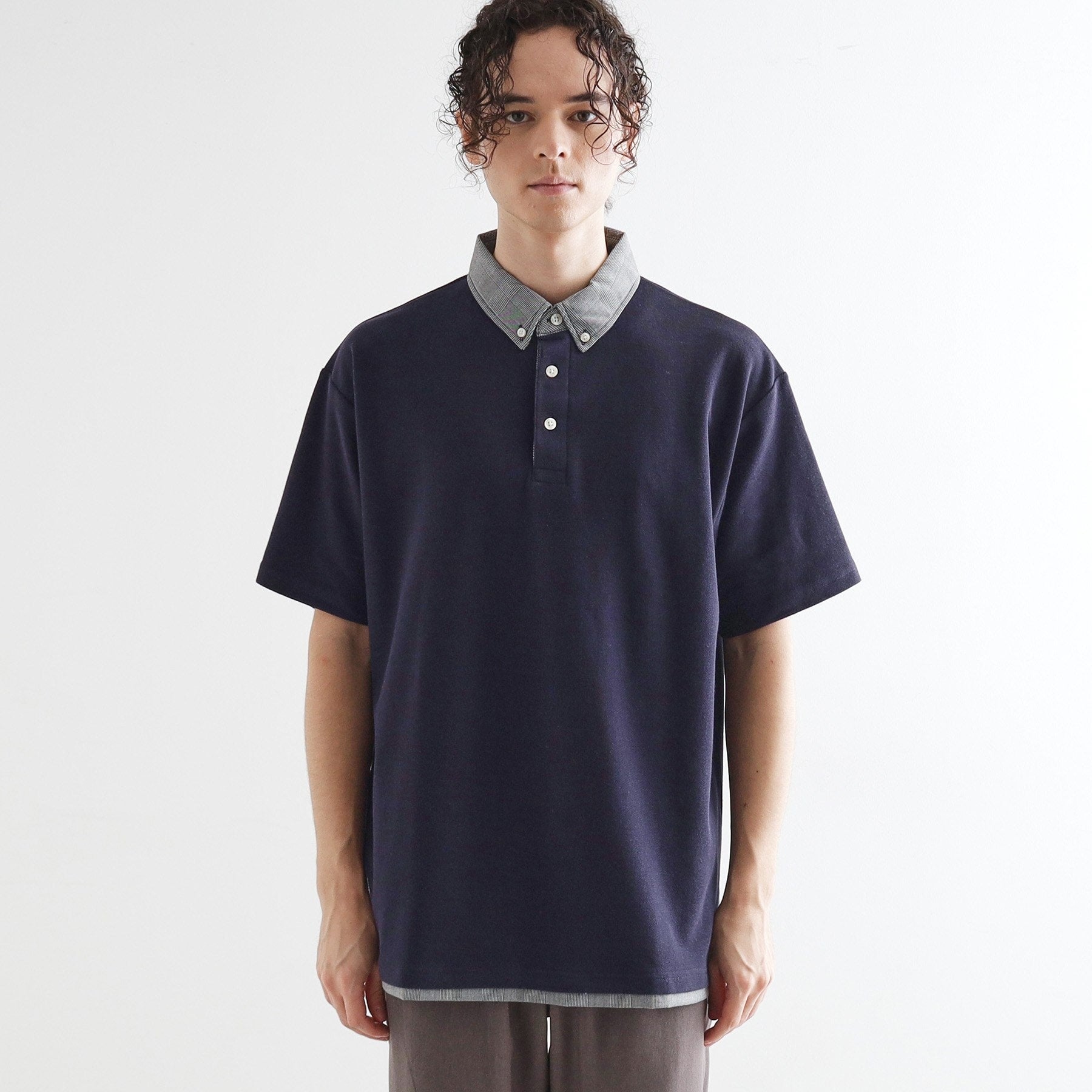 ティーケー タケオ キクチ tk.TAKEO KIKUCHI レイヤード鹿の子ポロシャツ (ネイビー(094)) ネイビー(094)