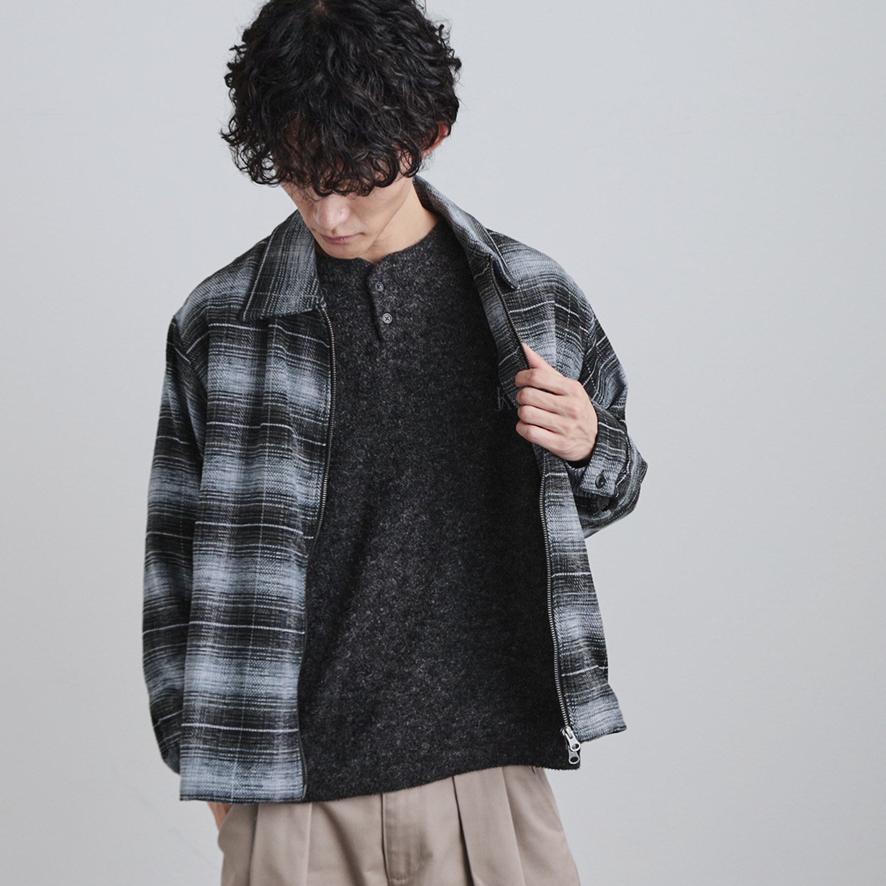 ティーケー タケオ キクチ tk.TAKEO KIKUCHI モールチェックZIPシャツ (ブラック(019)) ブラック(019)