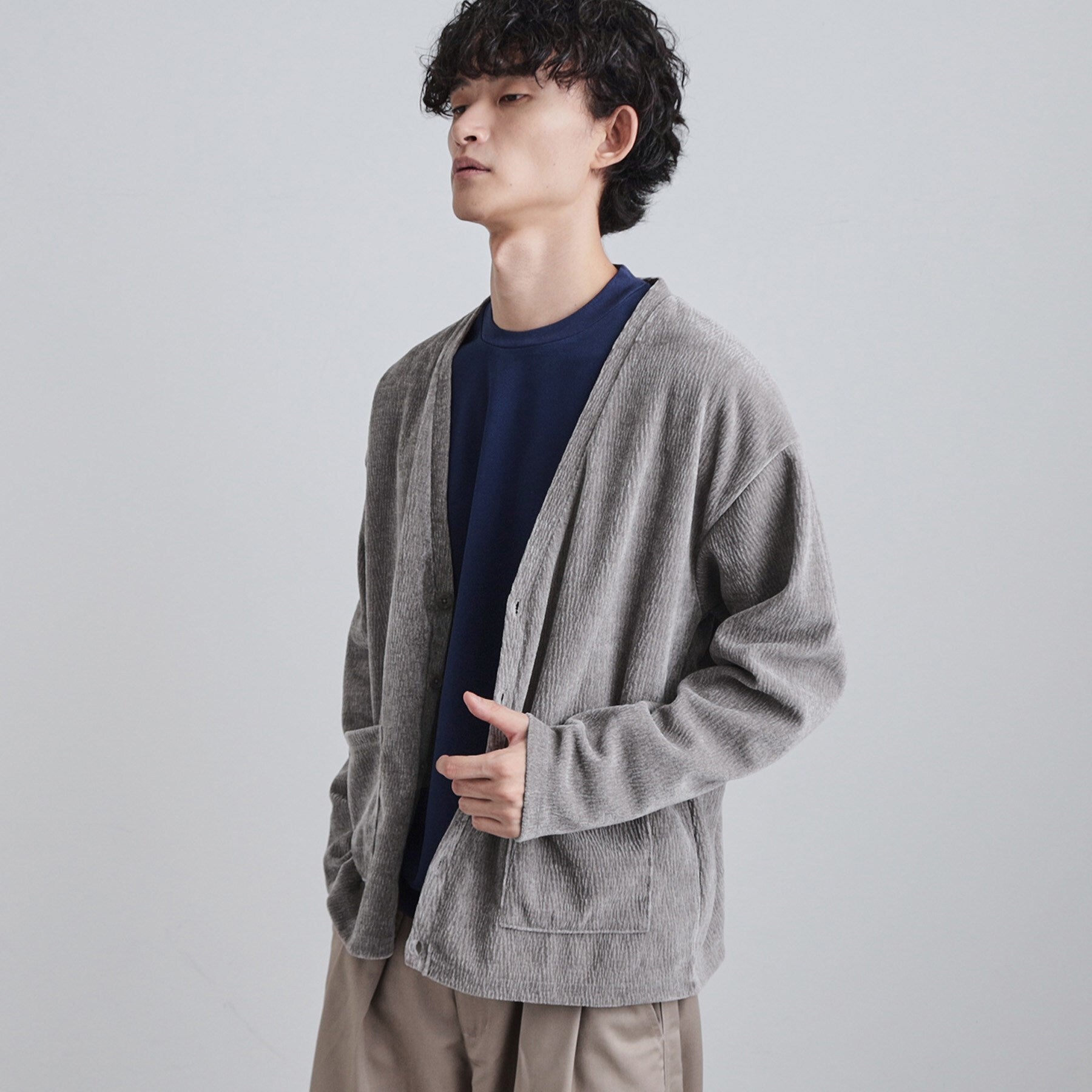 ティーケー タケオ キクチ tk.TAKEO KIKUCHI モールニットソーVカーディガン (チャコールグレー(014)) チャコールグレー(014)