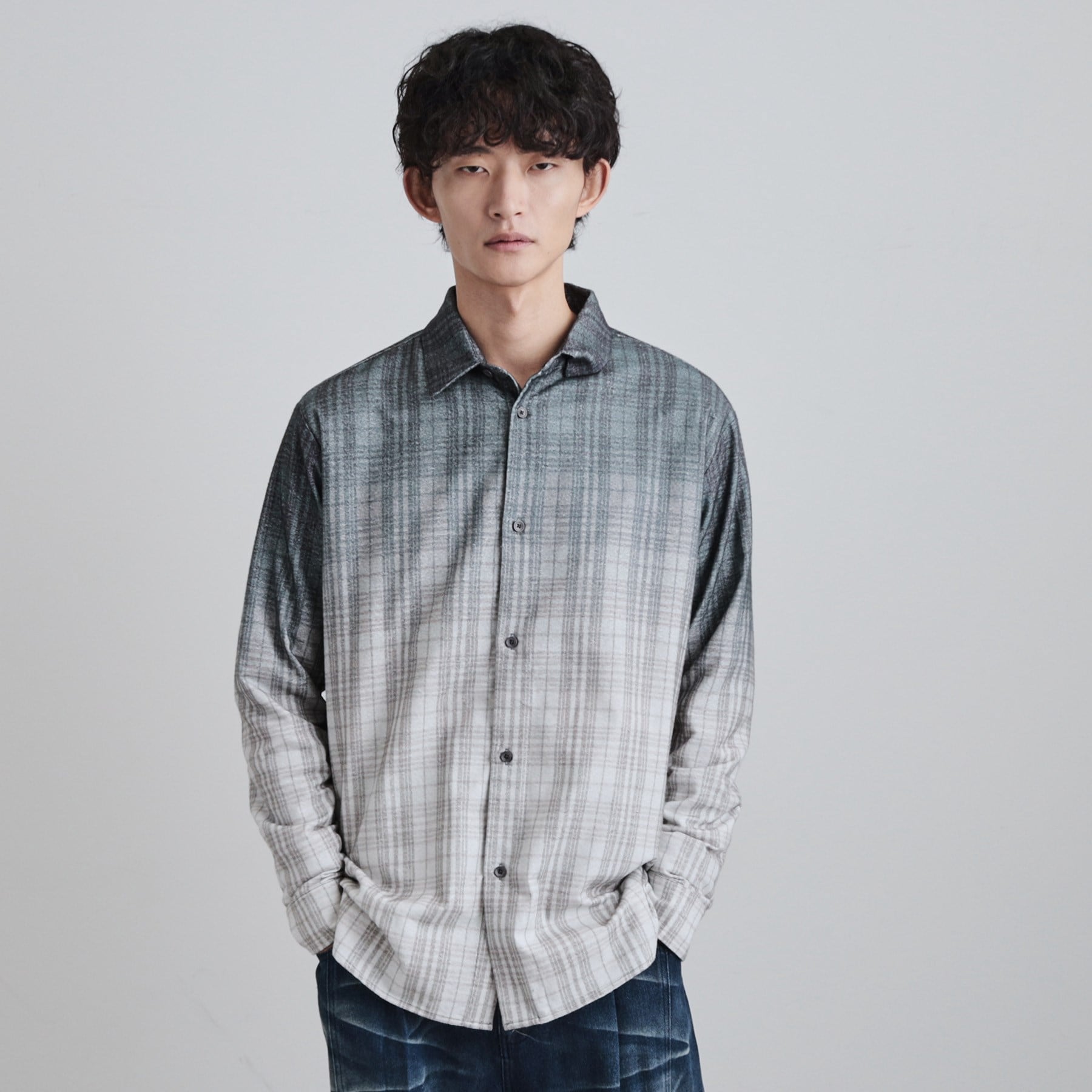 ティーケー タケオ キクチ tk.TAKEO KIKUCHI グラデーションプリントネルシャツ (ネイビー(294)) ネイビー(294)