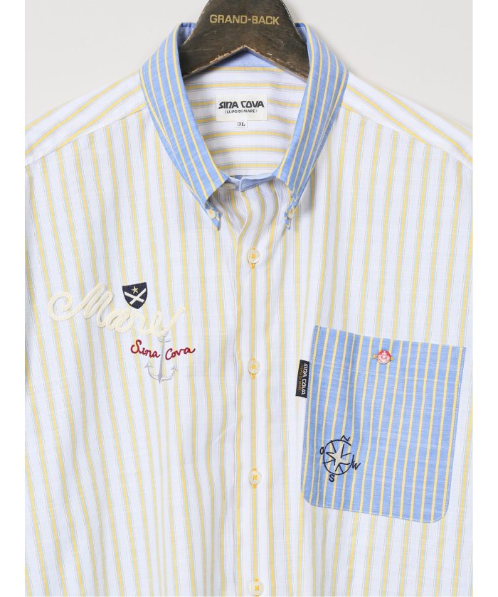 【大きいサイズ】シナコバ/SINA COVA 綿ストライプ柄 ボタンダウン長袖シャツ (黄) メンズ シャツ カジュアル トップス インナー 長袖 ギフト プレゼント ライトアウター カーディガン アウター 黄