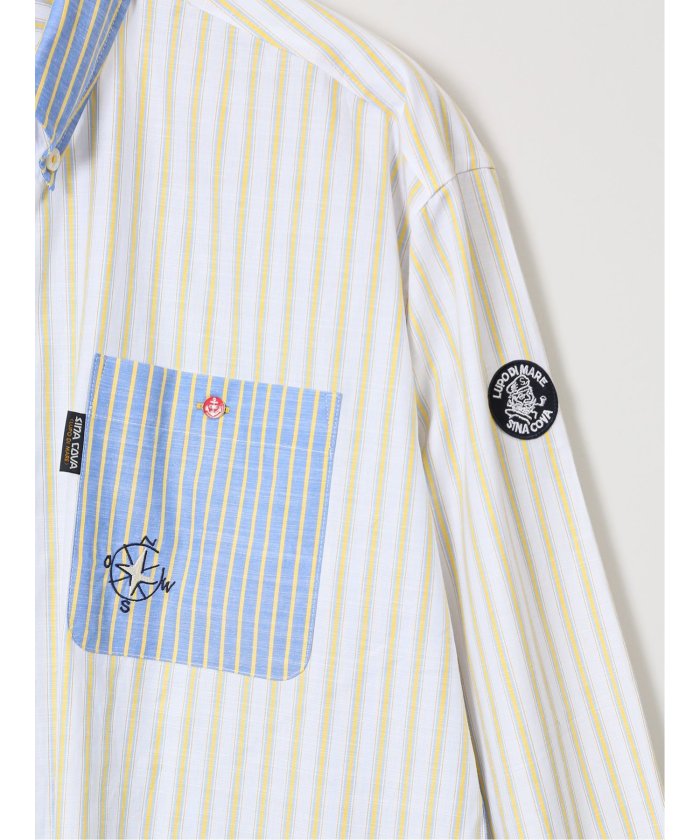 【大きいサイズ】シナコバ/SINA COVA 綿ストライプ柄 ボタンダウン長袖シャツ (黄) メンズ シャツ カジュアル トップス インナー 長袖 ギフト プレゼント ライトアウター カーディガン アウター 黄