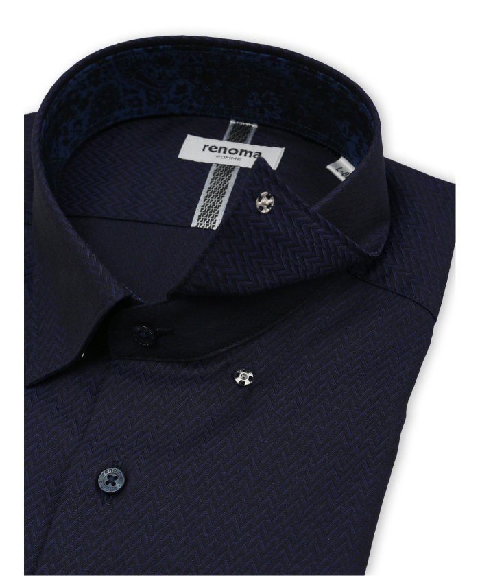グランバック GRAND-BACK 【大きいサイズ】レノマオム/renoma HOMME イージーアイロン スナップダウン長袖シャツ (紺) 紺