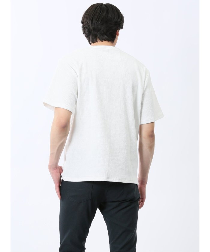 ジャガード クルーネック半袖Tシャツ (白) メンズ Tシャツ カットソー カジュアル インナー トップス ギフト プレゼント 白