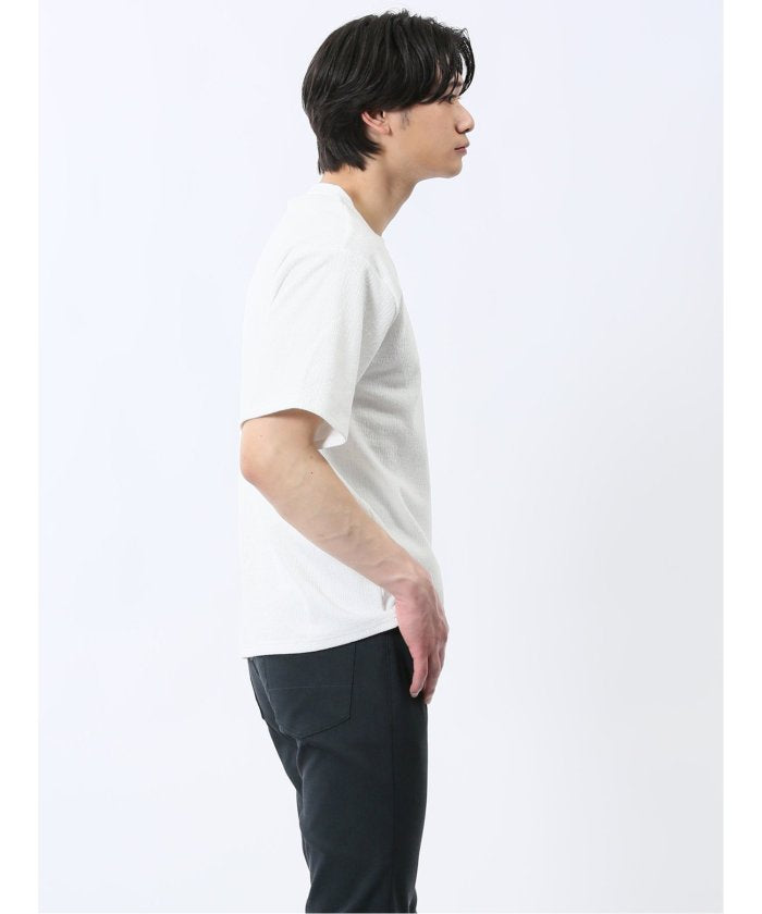 ジャガード クルーネック半袖Tシャツ (白) メンズ Tシャツ カットソー カジュアル インナー トップス ギフト プレゼント 白