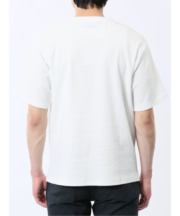 ジャガード クルーネック半袖Tシャツ (白) メンズ Tシャツ カットソー カジュアル インナー トップス ギフト プレゼント 白