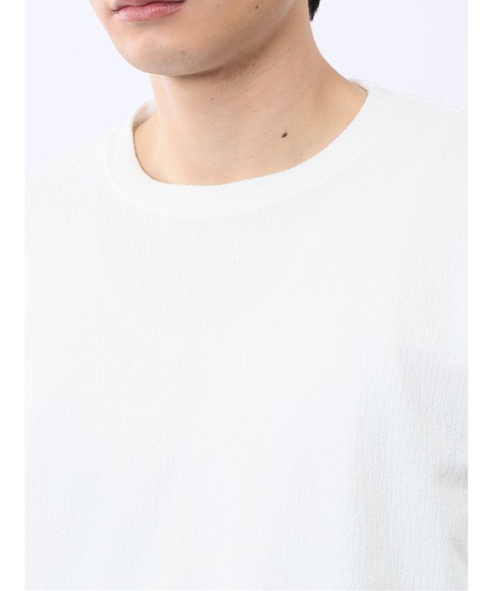 ジャガード クルーネック半袖Tシャツ (白) メンズ Tシャツ カットソー カジュアル インナー トップス ギフト プレゼント 白