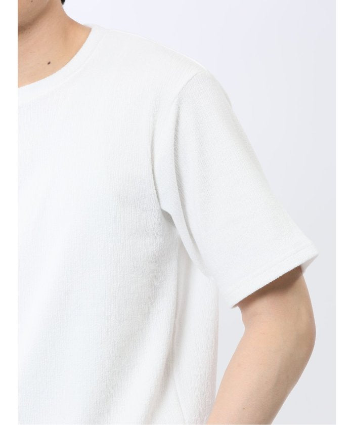 ジャガード クルーネック半袖Tシャツ (白) メンズ Tシャツ カットソー カジュアル インナー トップス ギフト プレゼント 白