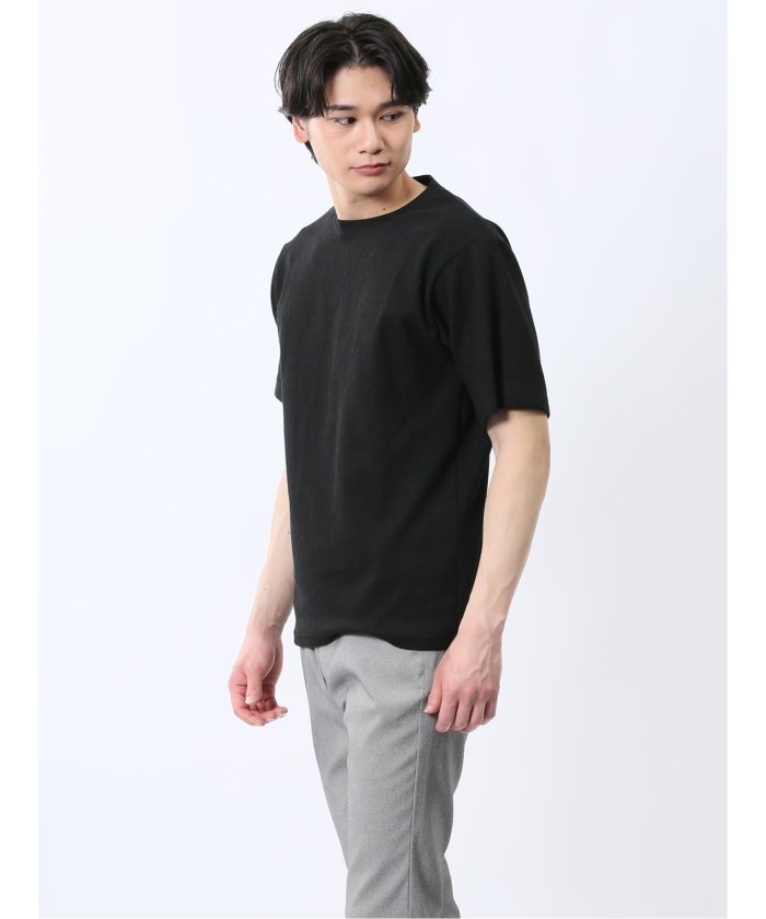 ジャガード クルーネック半袖Tシャツ (白) メンズ Tシャツ カットソー カジュアル インナー トップス ギフト プレゼント 白